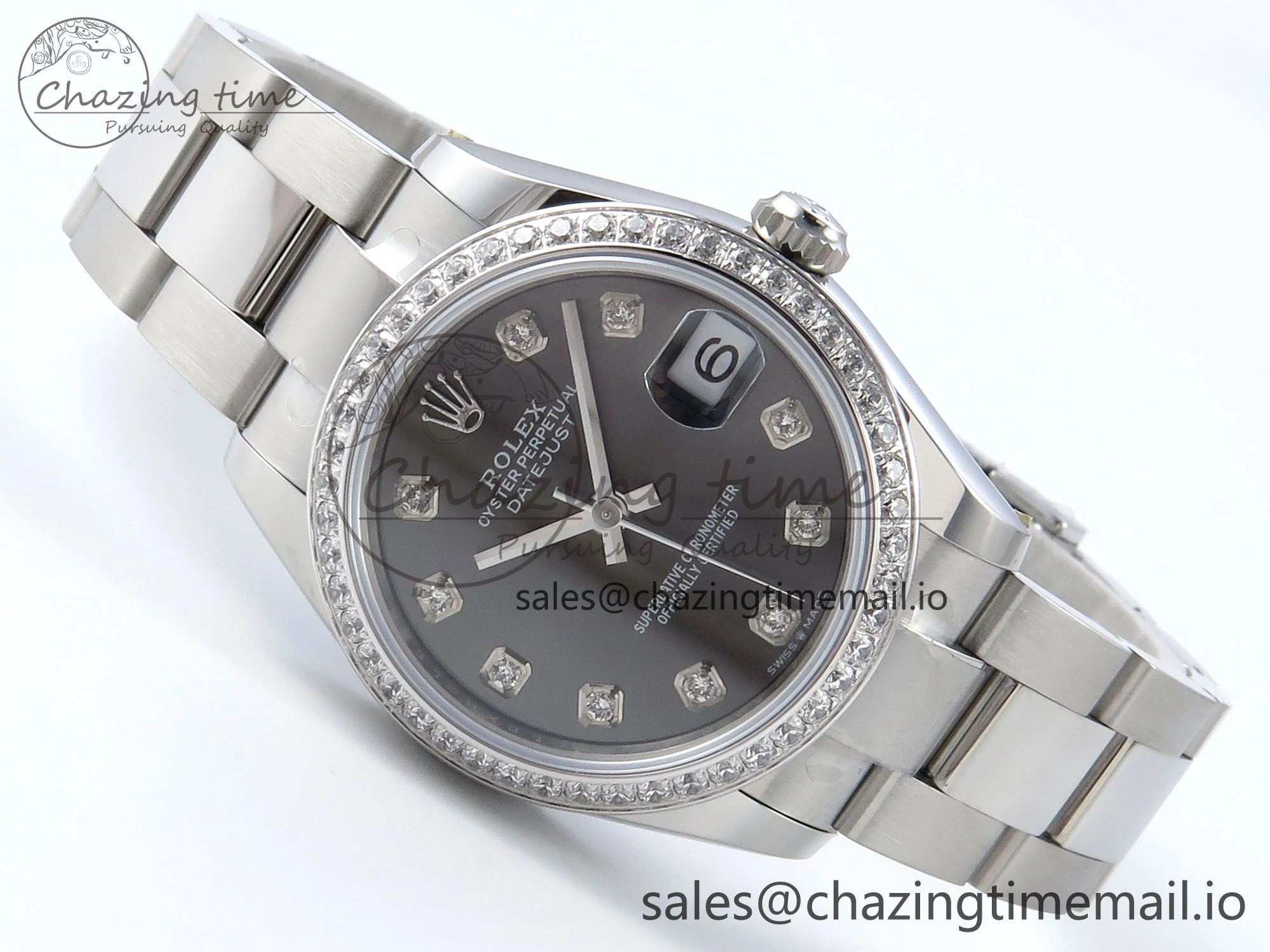 DateJust 31 278384RBR ARF 1:1 Best Edition 904L Steel Gray Diamonds Dial Diamonds Bezel on SS Oyster Bracelet ETA 2688