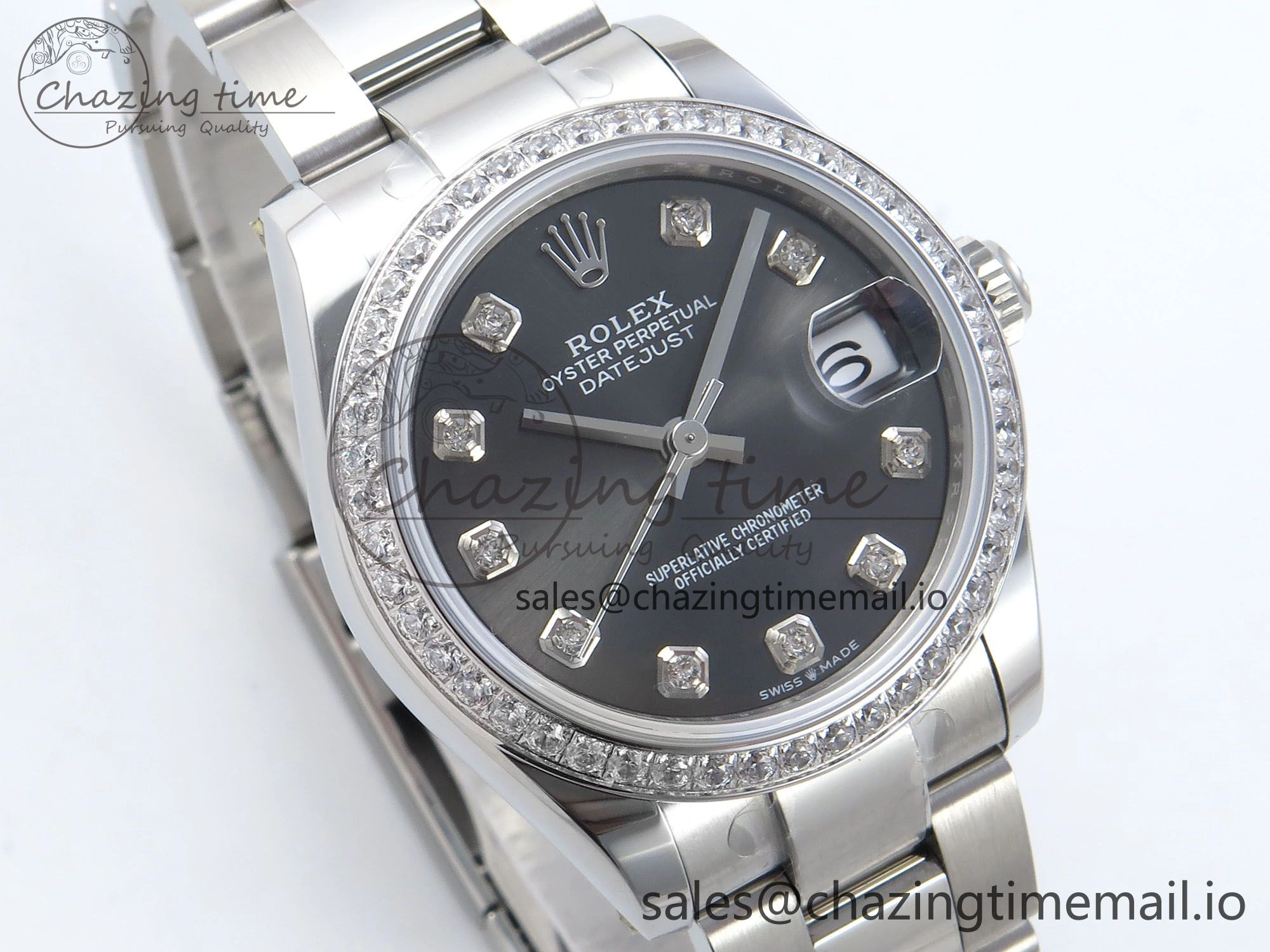 DateJust 31 278384RBR ARF 1:1 Best Edition 904L Steel Gray Diamonds Dial Diamonds Bezel on SS Oyster Bracelet ETA 2688