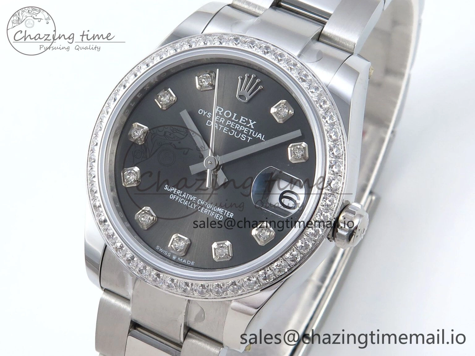 DateJust 31 278384RBR ARF 1:1 Best Edition 904L Steel Gray Diamonds Dial Diamonds Bezel on SS Oyster Bracelet ETA 2688