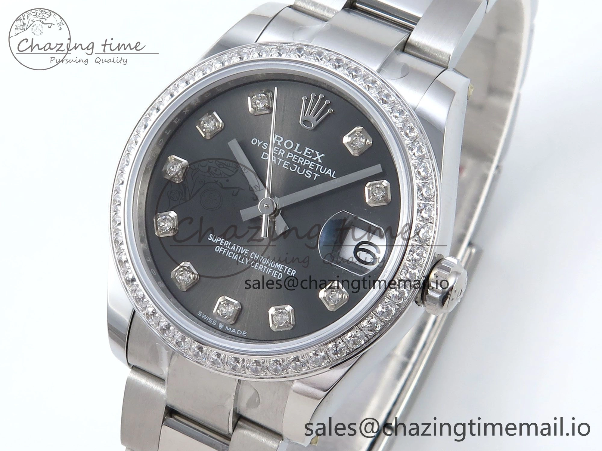 DateJust 31 278384RBR ARF 1:1 Best Edition 904L Steel Gray Diamonds Dial Diamonds Bezel on SS Oyster Bracelet ETA 2688