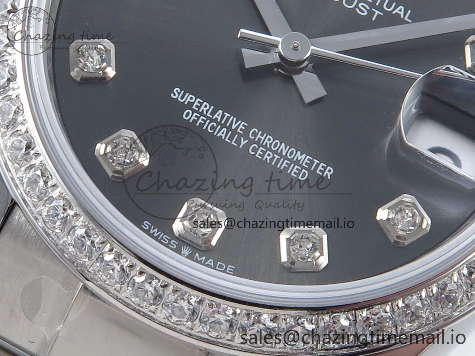 DateJust 31 278384RBR ARF 1:1 Best Edition 904L Steel Gray Diamonds Dial Diamonds Bezel on SS Oyster Bracelet ETA 2688