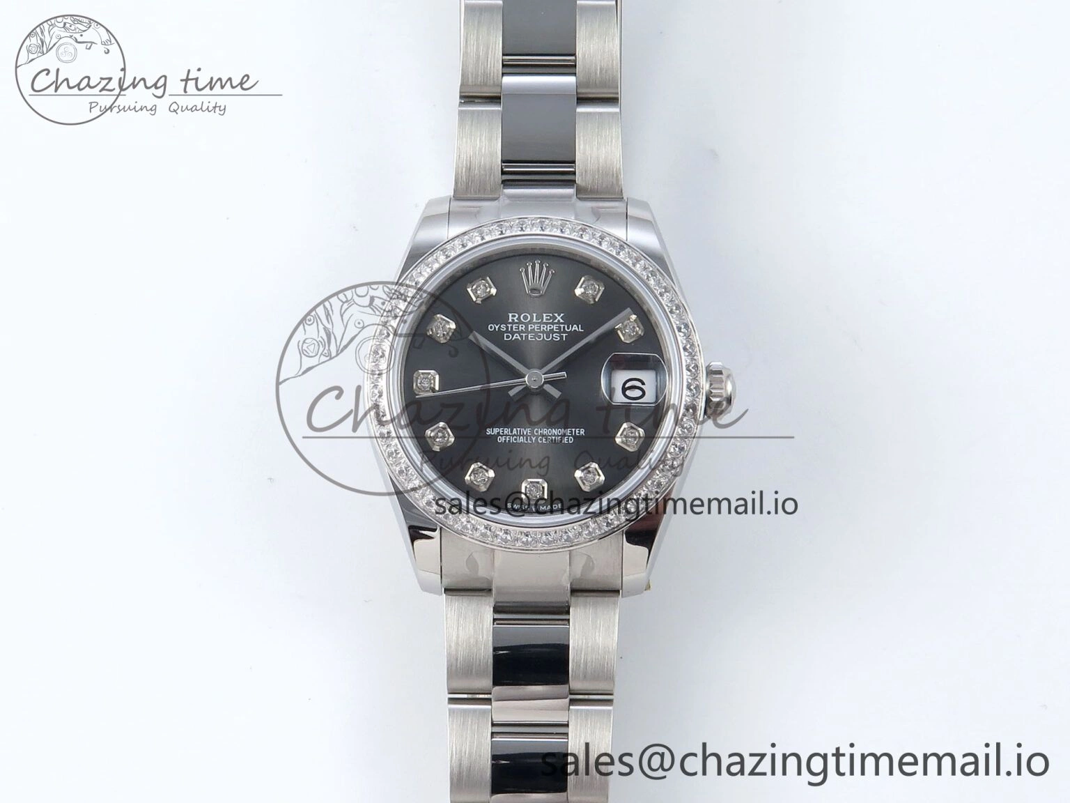 DateJust 31 278384RBR ARF 1:1 Best Edition 904L Steel Gray Diamonds Dial Diamonds Bezel on SS Oyster Bracelet ETA 2688
