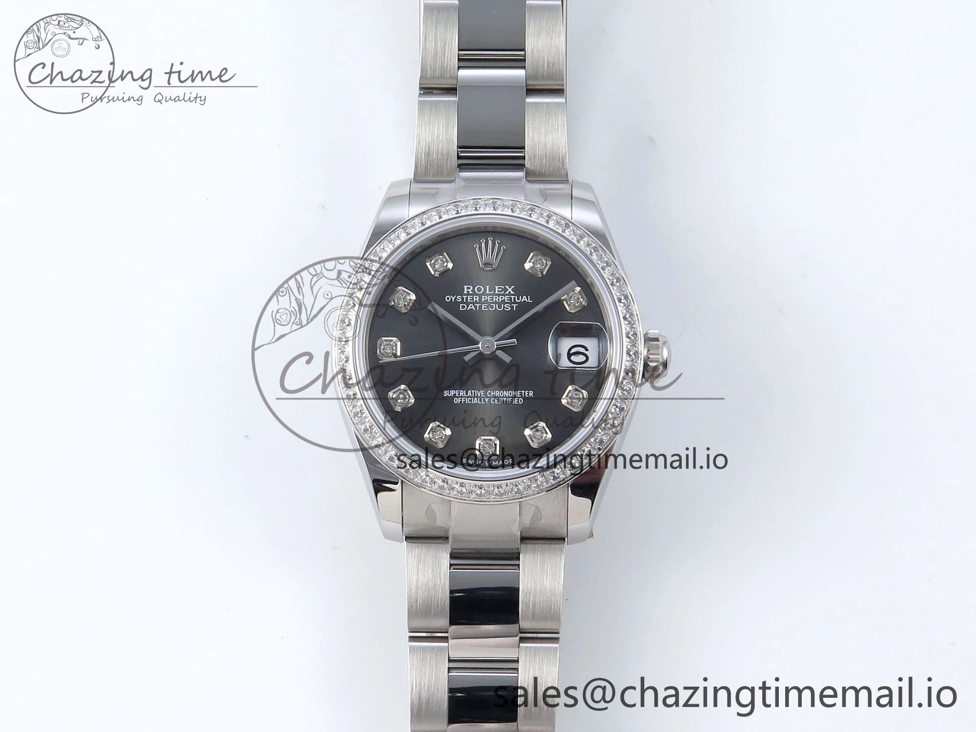 DateJust 31 278384RBR ARF 1:1 Best Edition 904L Steel Gray Diamonds Dial Diamonds Bezel on SS Oyster Bracelet ETA 2688
