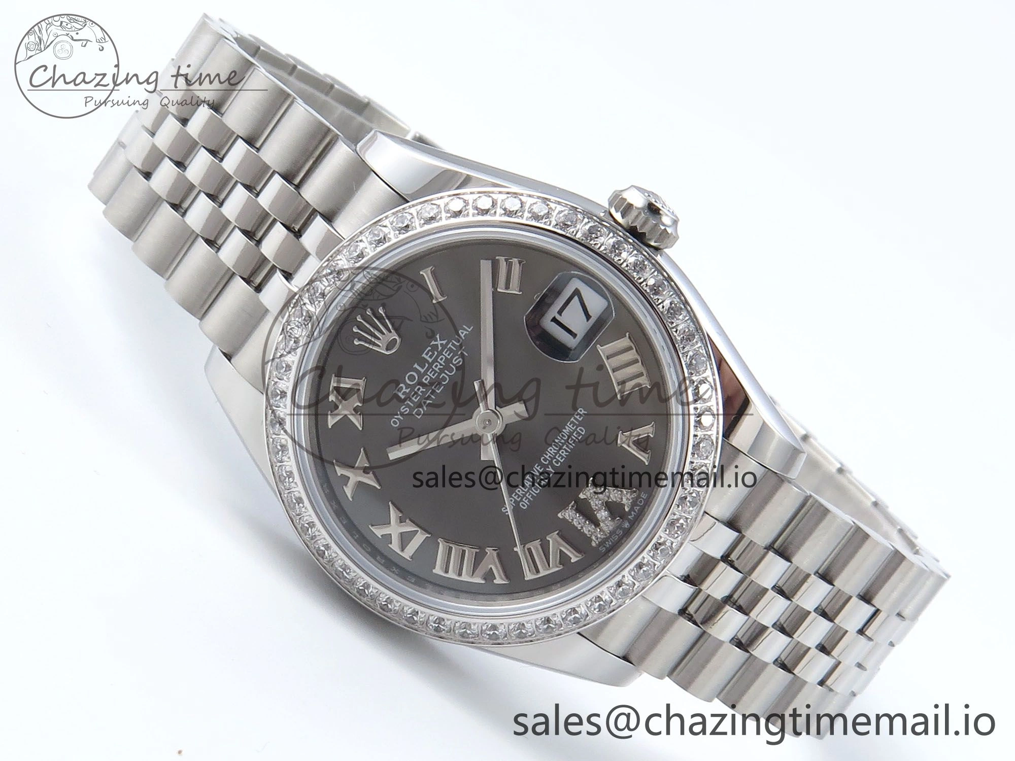 DateJust 31 278384RBR ARF 1:1 Best Edition 904L Steel Gray Roman Diamonds Dial Diamonds Bezel on SS Jubilee Bracelet ETA 2688