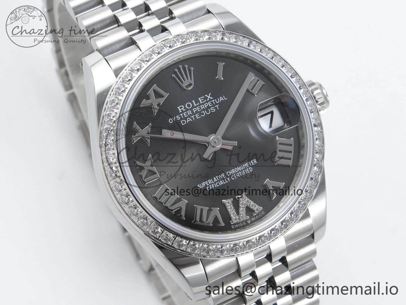 DateJust 31 278384RBR ARF 1:1 Best Edition 904L Steel Gray Roman Diamonds Dial Diamonds Bezel on SS Jubilee Bracelet ETA 2688