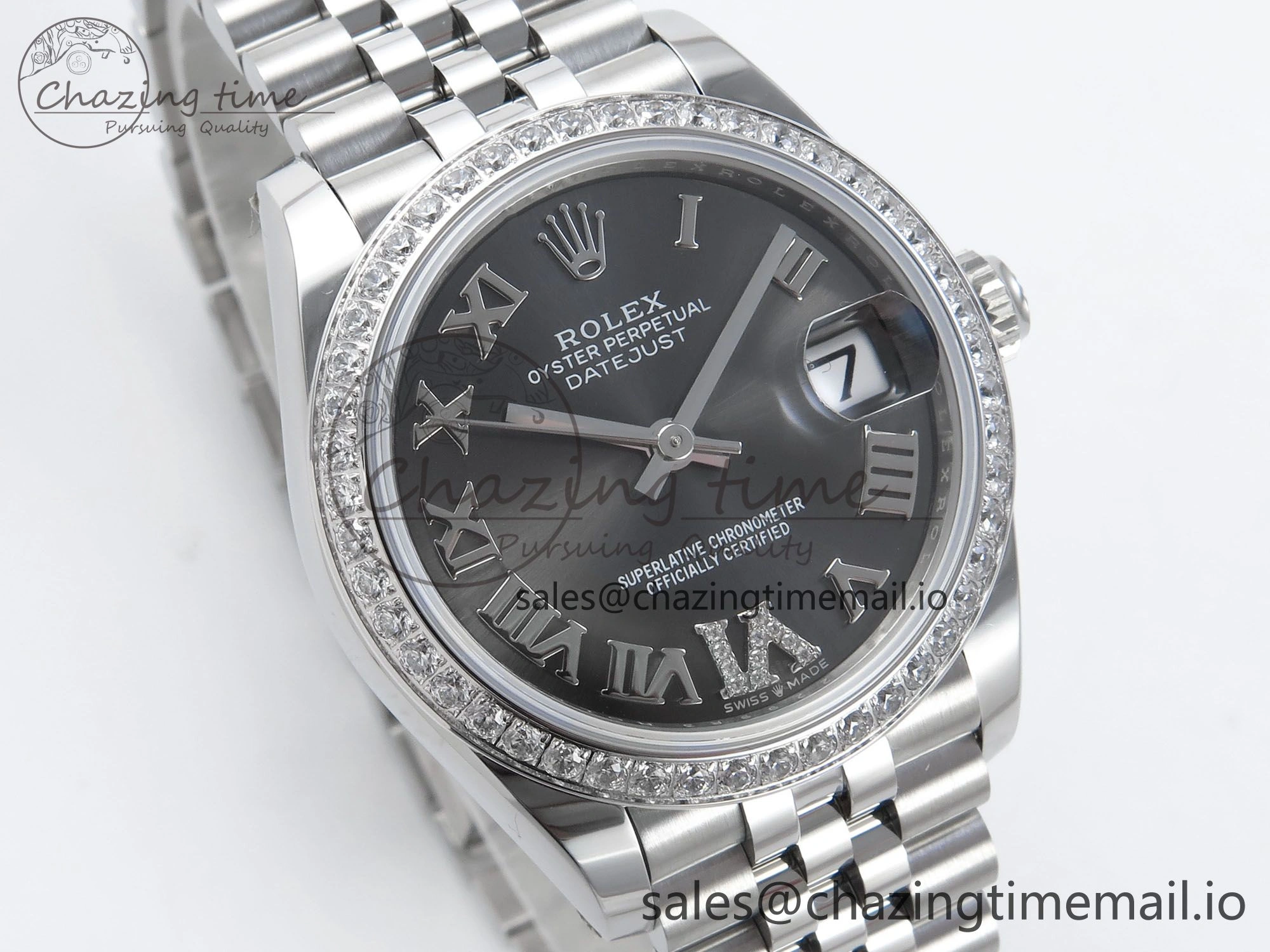 DateJust 31 278384RBR ARF 1:1 Best Edition 904L Steel Gray Roman Diamonds Dial Diamonds Bezel on SS Jubilee Bracelet ETA 2688