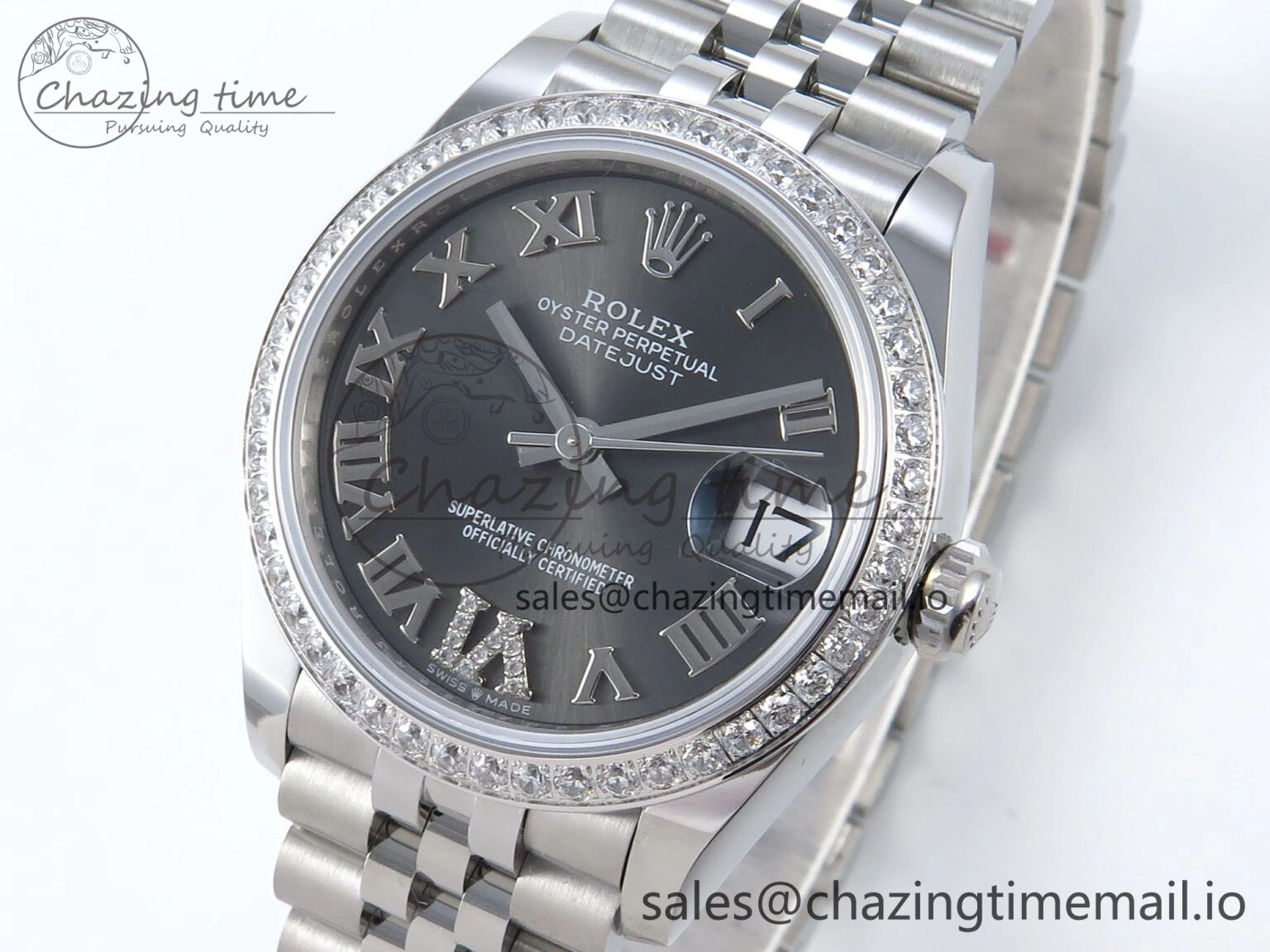 DateJust 31 278384RBR ARF 1:1 Best Edition 904L Steel Gray Roman Diamonds Dial Diamonds Bezel on SS Jubilee Bracelet ETA 2688