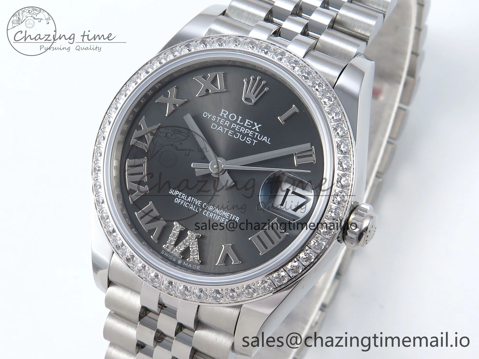 DateJust 31 278384RBR ARF 1:1 Best Edition 904L Steel Gray Roman Diamonds Dial Diamonds Bezel on SS Jubilee Bracelet ETA 2688