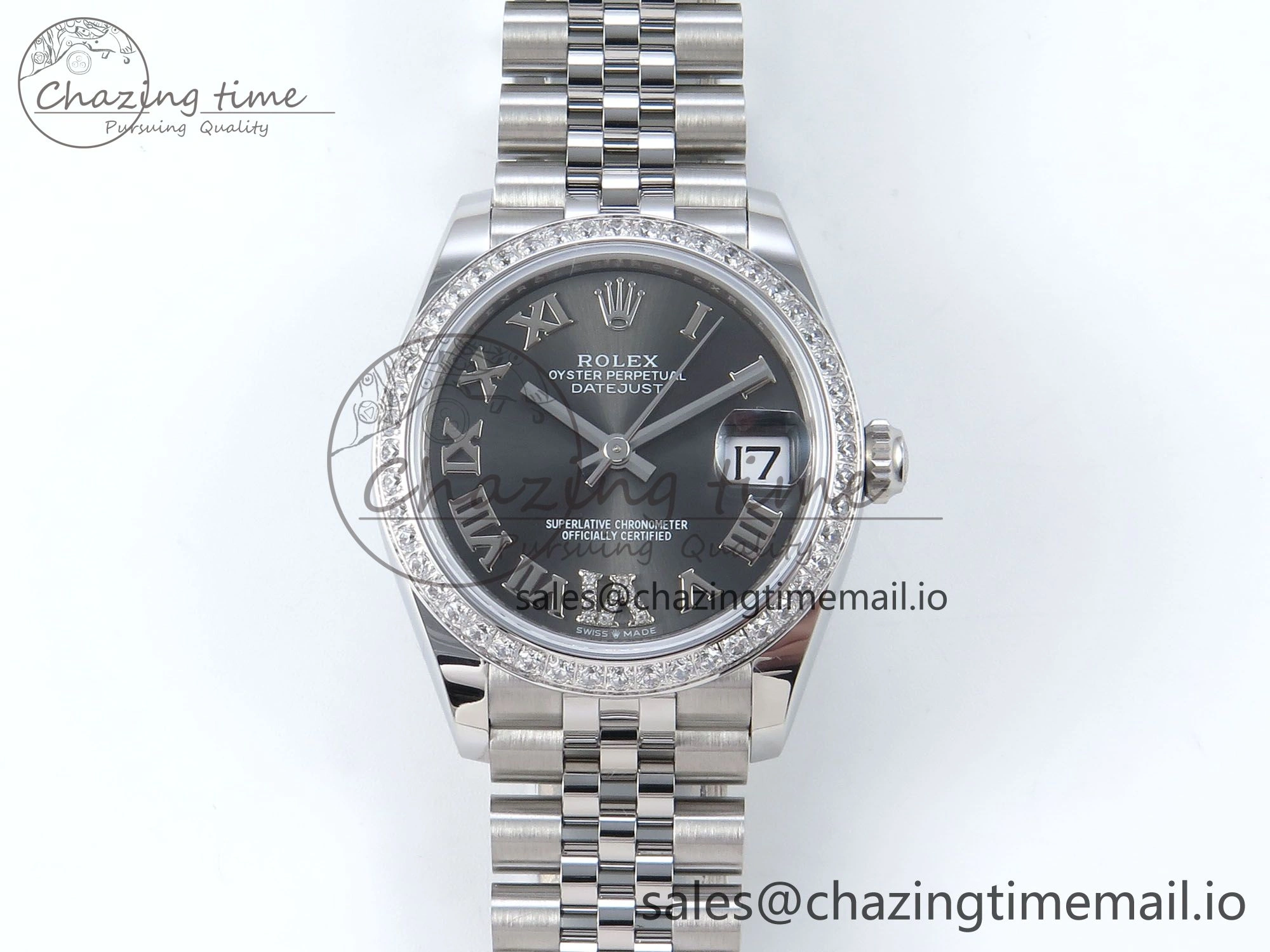 DateJust 31 278384RBR ARF 1:1 Best Edition 904L Steel Gray Roman Diamonds Dial Diamonds Bezel on SS Jubilee Bracelet ETA 2688