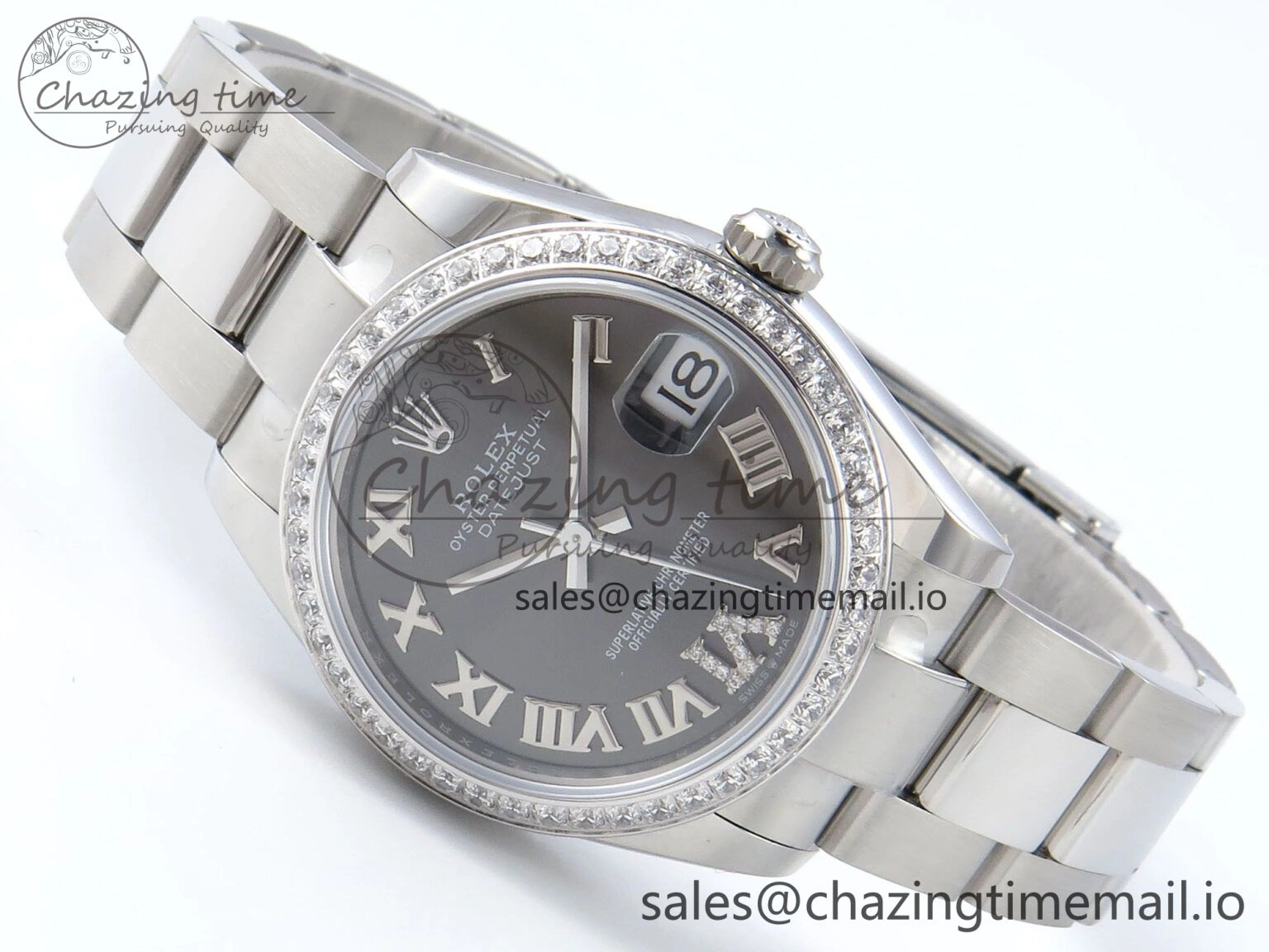 DateJust 31 278384RBR ARF 1:1 Best Edition 904L Steel Gray Roman Diamonds Dial Diamonds Bezel on SS Oyster Bracelet ETA 2688