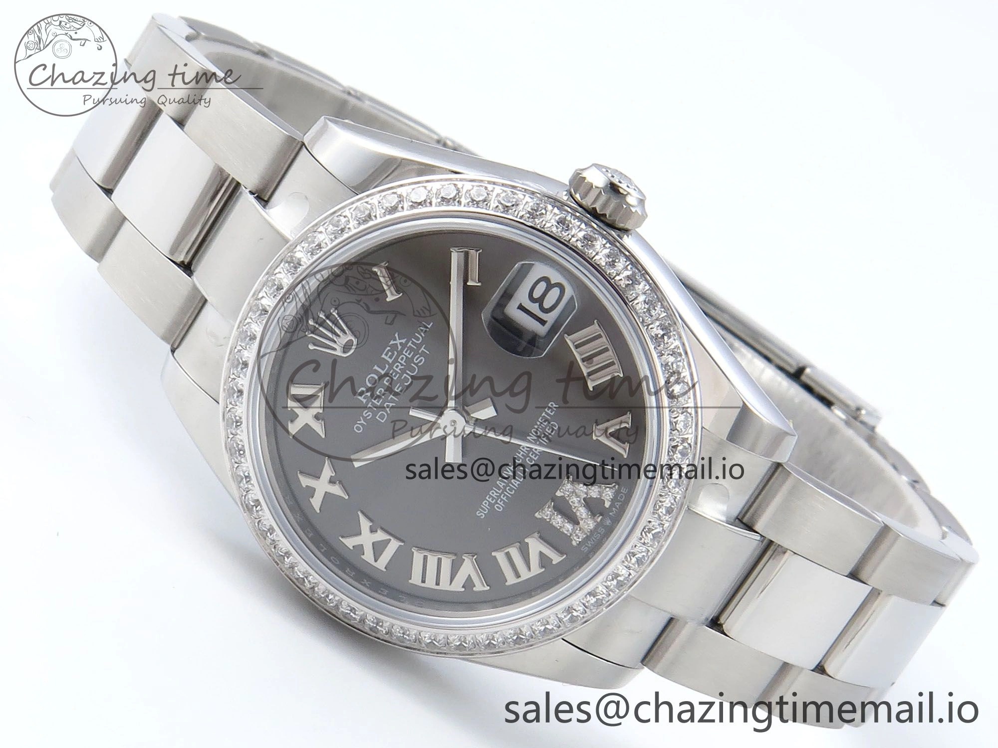 DateJust 31 278384RBR ARF 1:1 Best Edition 904L Steel Gray Roman Diamonds Dial Diamonds Bezel on SS Oyster Bracelet ETA 2688