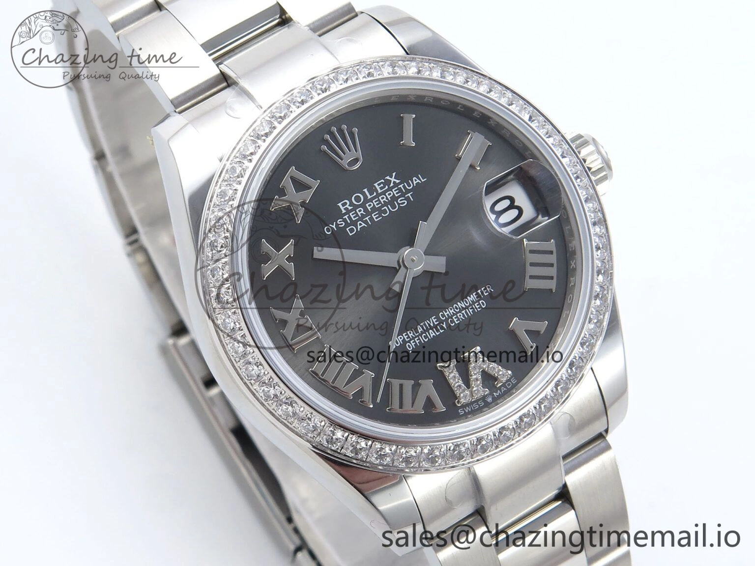 DateJust 31 278384RBR ARF 1:1 Best Edition 904L Steel Gray Roman Diamonds Dial Diamonds Bezel on SS Oyster Bracelet ETA 2688