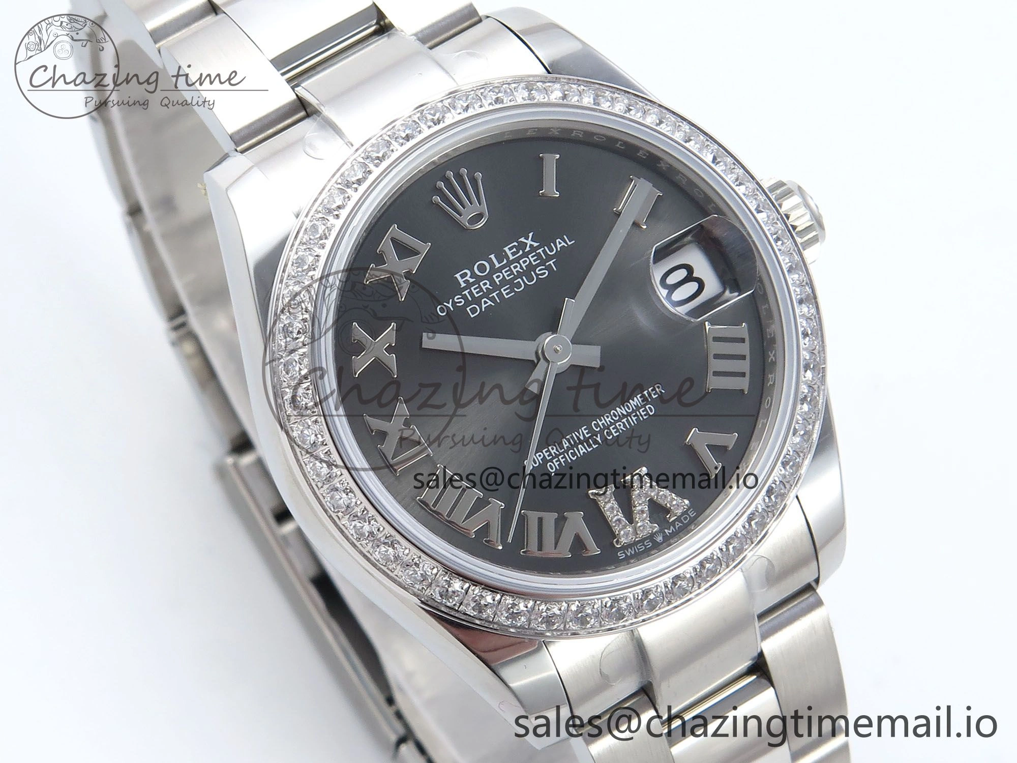 DateJust 31 278384RBR ARF 1:1 Best Edition 904L Steel Gray Roman Diamonds Dial Diamonds Bezel on SS Oyster Bracelet ETA 2688
