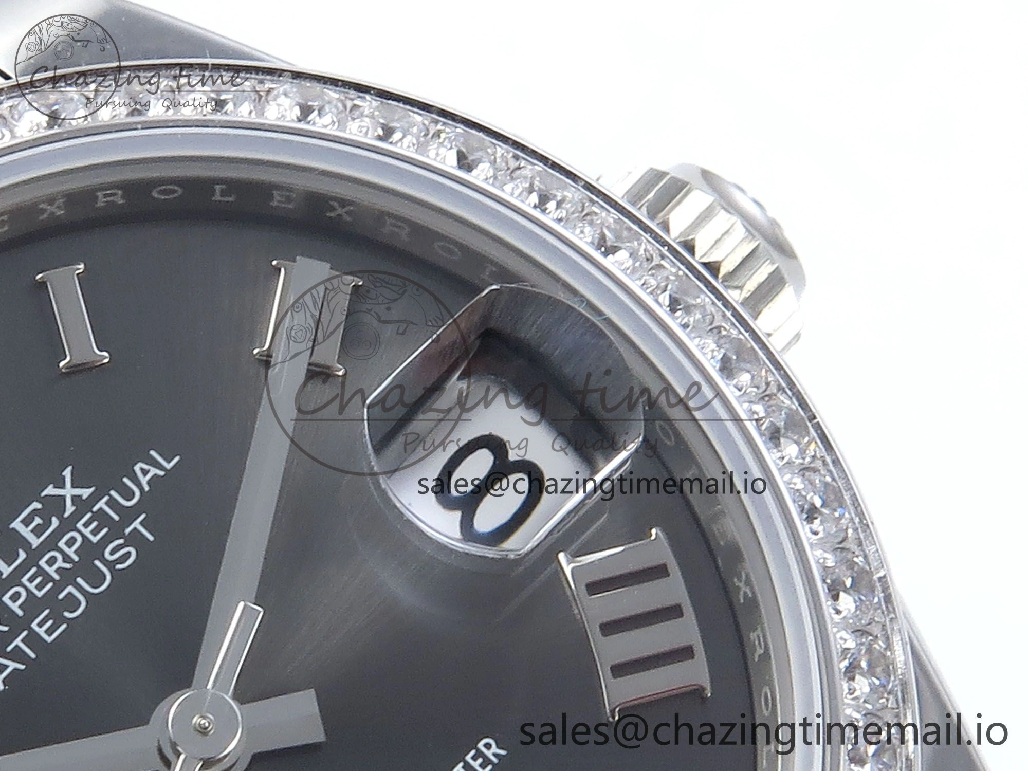 DateJust 31 278384RBR ARF 1:1 Best Edition 904L Steel Gray Roman Diamonds Dial Diamonds Bezel on SS Oyster Bracelet ETA 2688