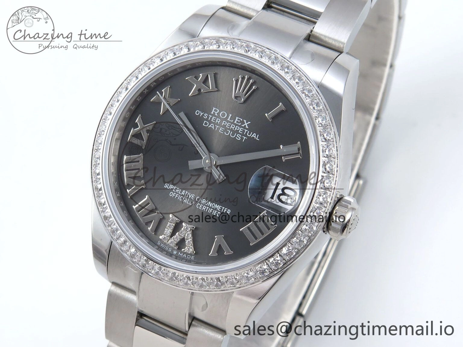 DateJust 31 278384RBR ARF 1:1 Best Edition 904L Steel Gray Roman Diamonds Dial Diamonds Bezel on SS Oyster Bracelet ETA 2688