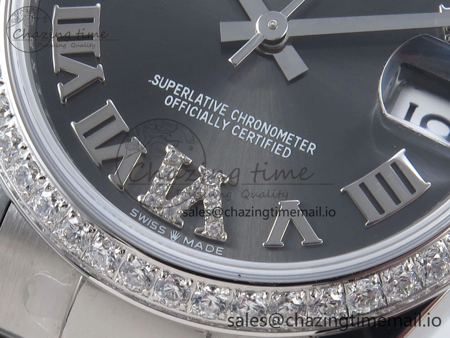 DateJust 31 278384RBR ARF 1:1 Best Edition 904L Steel Gray Roman Diamonds Dial Diamonds Bezel on SS Oyster Bracelet ETA 2688