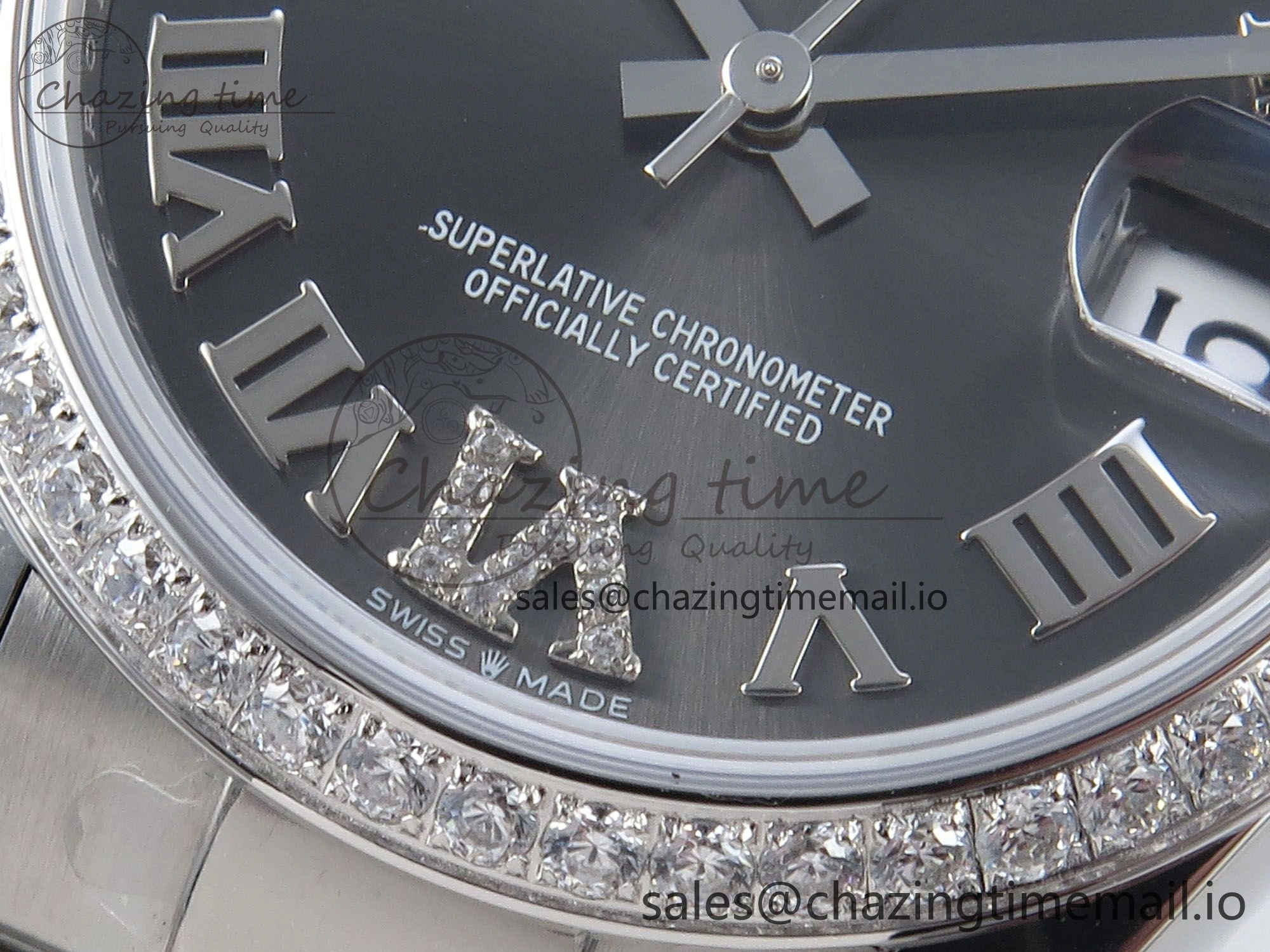 DateJust 31 278384RBR ARF 1:1 Best Edition 904L Steel Gray Roman Diamonds Dial Diamonds Bezel on SS Oyster Bracelet ETA 2688