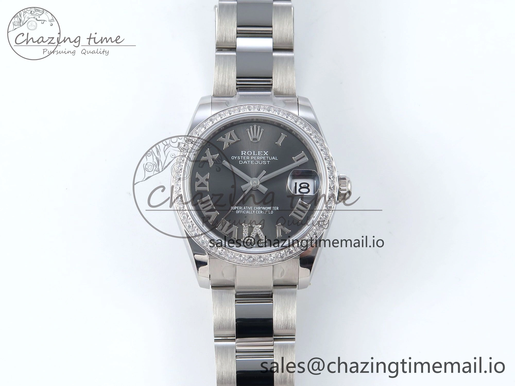 DateJust 31 278384RBR ARF 1:1 Best Edition 904L Steel Gray Roman Diamonds Dial Diamonds Bezel on SS Oyster Bracelet ETA 2688