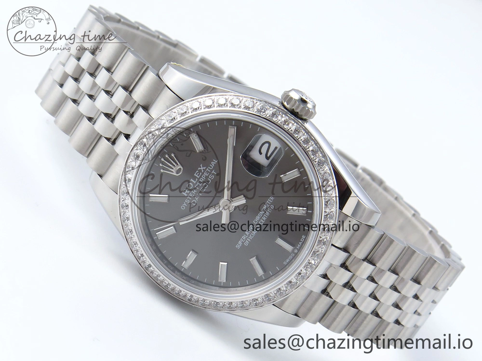 DateJust 31 278384RBR ARF 1:1 Best Edition 904L Steel Gray Stick Dial Diamonds Bezel on SS Jubilee Bracelet ETA 2688