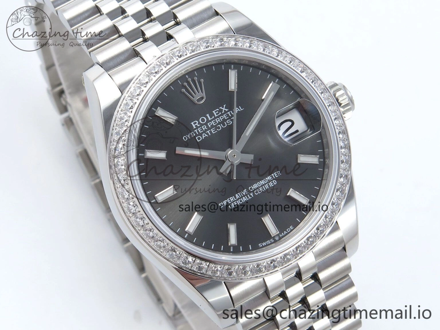 DateJust 31 278384RBR ARF 1:1 Best Edition 904L Steel Gray Stick Dial Diamonds Bezel on SS Jubilee Bracelet ETA 2688