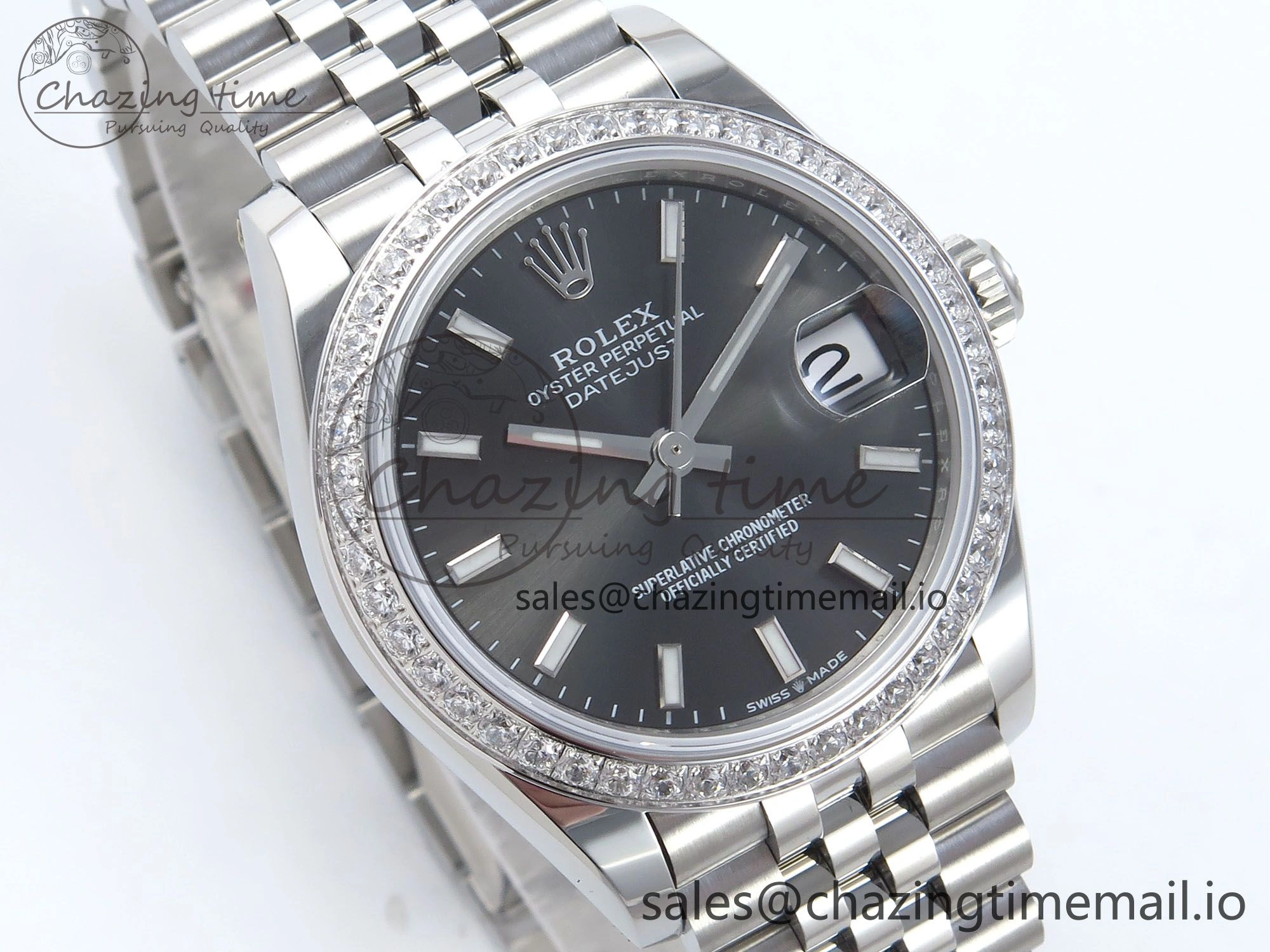DateJust 31 278384RBR ARF 1:1 Best Edition 904L Steel Gray Stick Dial Diamonds Bezel on SS Jubilee Bracelet ETA 2688