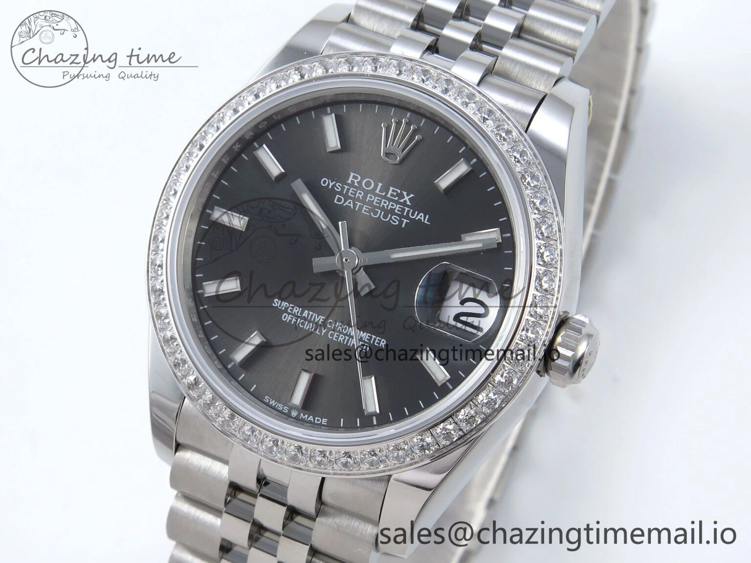 DateJust 31 278384RBR ARF 1:1 Best Edition 904L Steel Gray Stick Dial Diamonds Bezel on SS Jubilee Bracelet ETA 2688