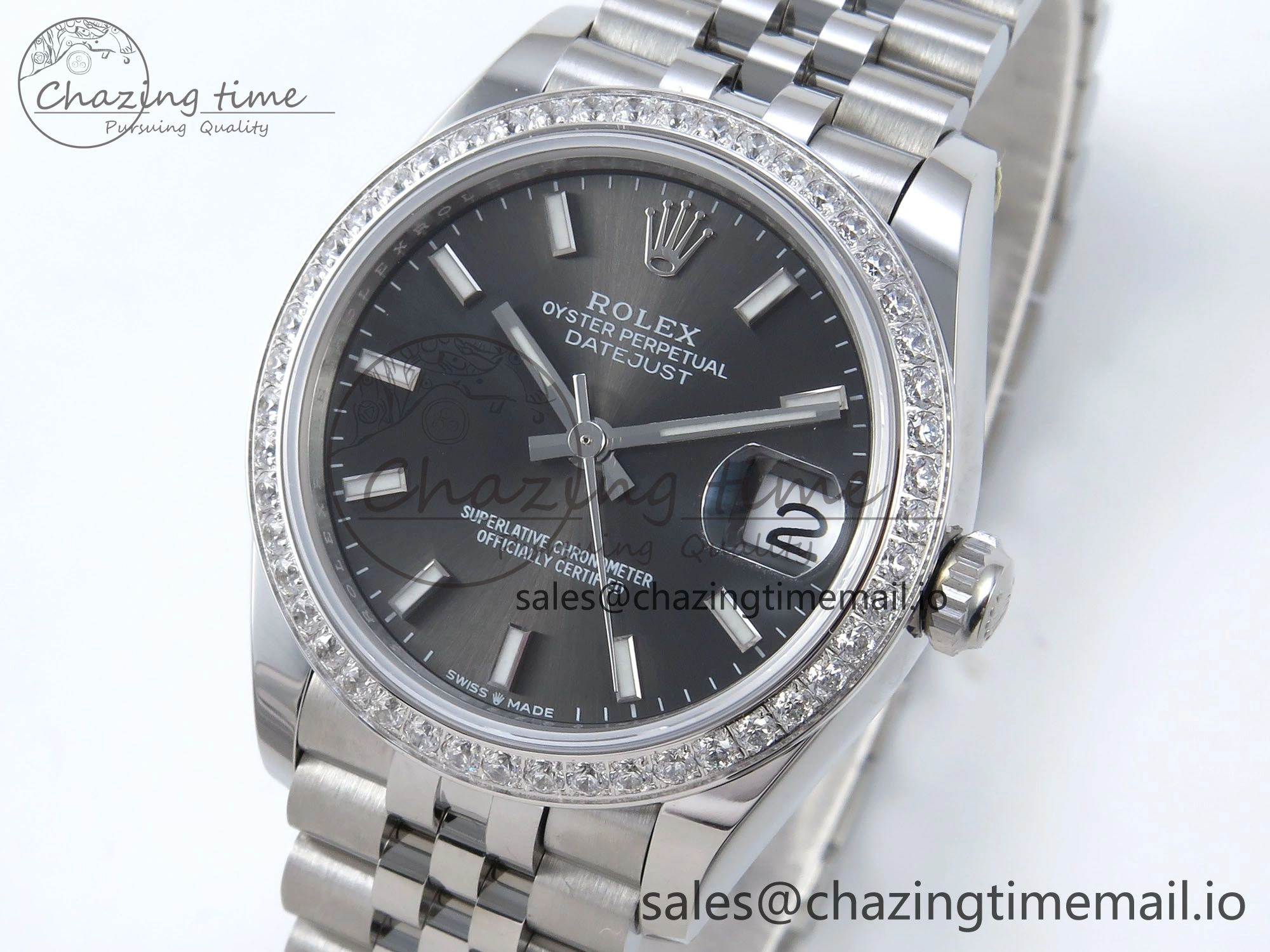 DateJust 31 278384RBR ARF 1:1 Best Edition 904L Steel Gray Stick Dial Diamonds Bezel on SS Jubilee Bracelet ETA 2688