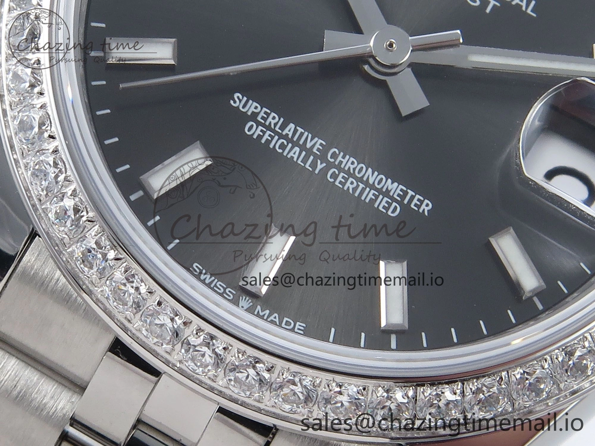 DateJust 31 278384RBR ARF 1:1 Best Edition 904L Steel Gray Stick Dial Diamonds Bezel on SS Jubilee Bracelet ETA 2688