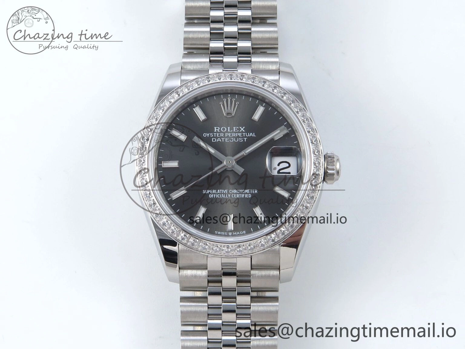 DateJust 31 278384RBR ARF 1:1 Best Edition 904L Steel Gray Stick Dial Diamonds Bezel on SS Jubilee Bracelet ETA 2688
