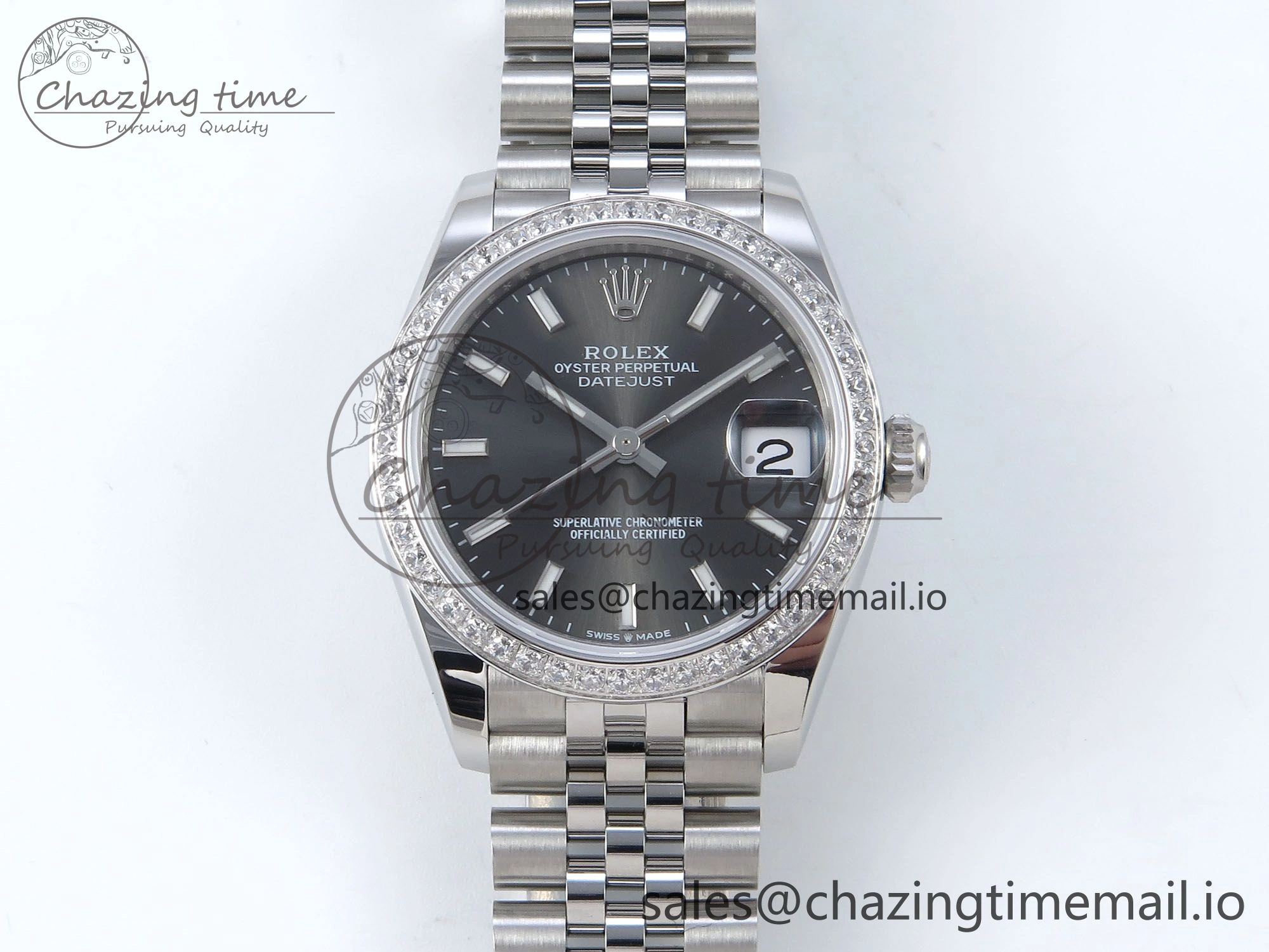 DateJust 31 278384RBR ARF 1:1 Best Edition 904L Steel Gray Stick Dial Diamonds Bezel on SS Jubilee Bracelet ETA 2688