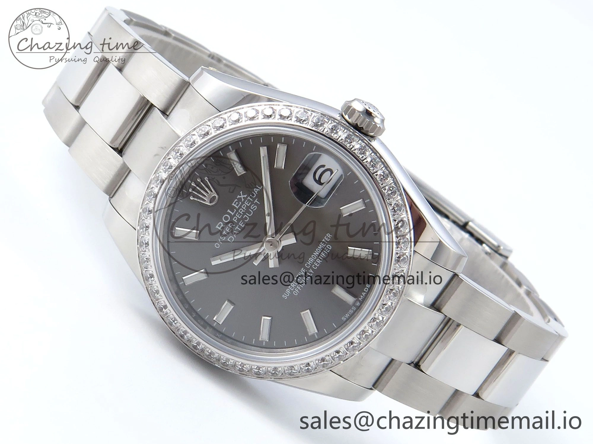 DateJust 31 278384RBR ARF 1:1 Best Edition 904L Steel Gray Stick Dial Diamonds Bezel on SS Oyster Bracelet ETA 2688