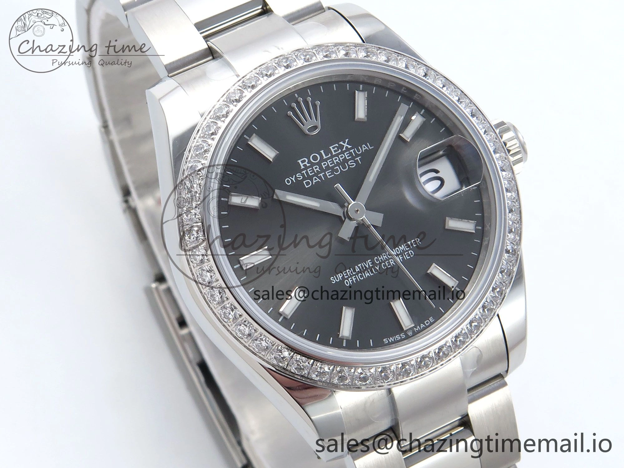 DateJust 31 278384RBR ARF 1:1 Best Edition 904L Steel Gray Stick Dial Diamonds Bezel on SS Oyster Bracelet ETA 2688