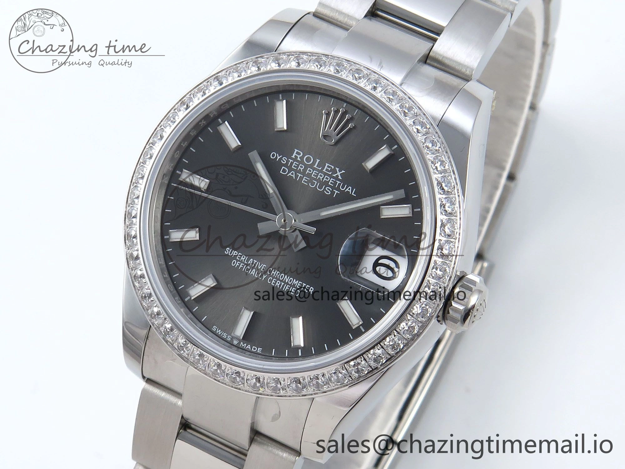 DateJust 31 278384RBR ARF 1:1 Best Edition 904L Steel Gray Stick Dial Diamonds Bezel on SS Oyster Bracelet ETA 2688