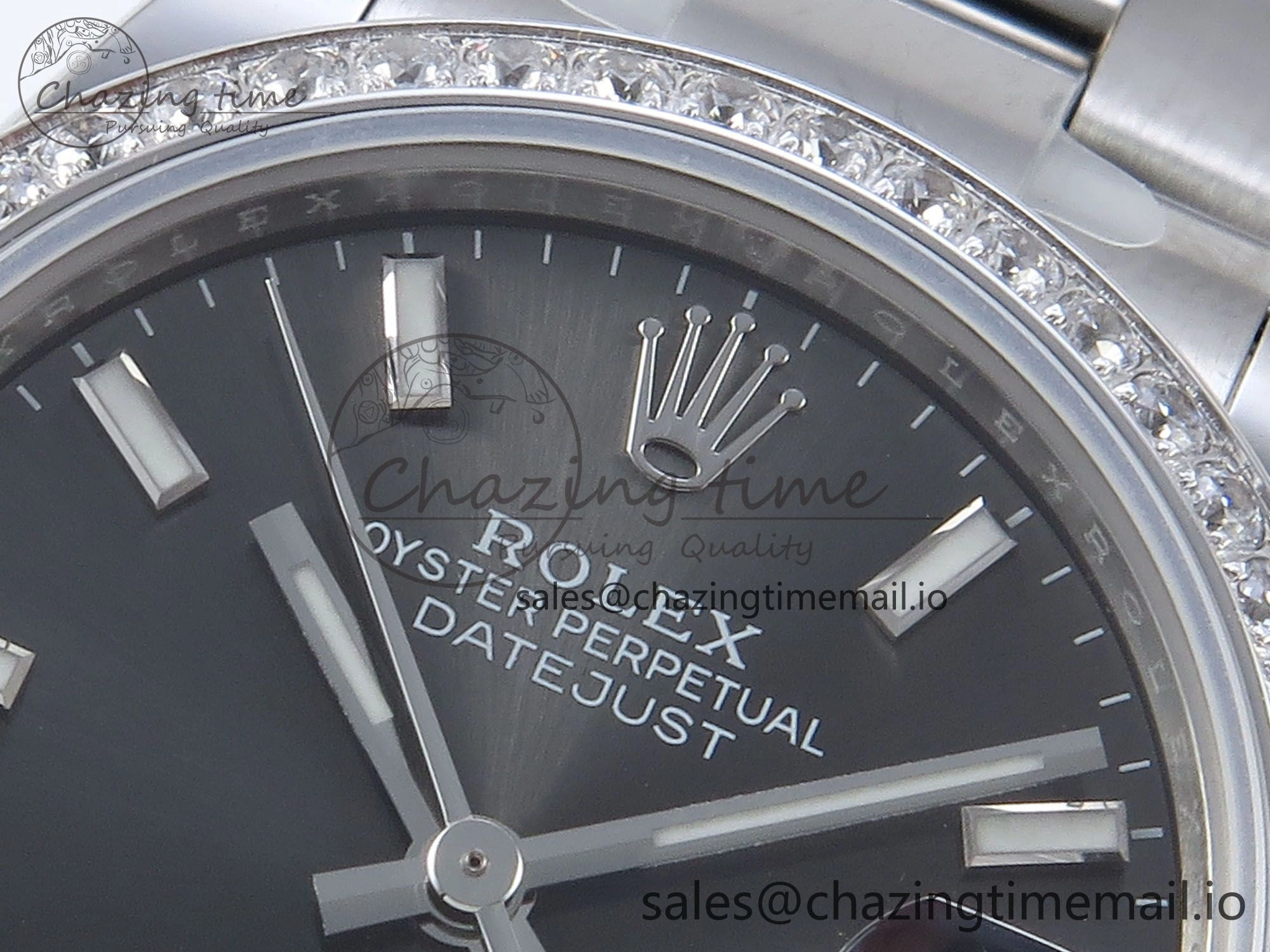 DateJust 31 278384RBR ARF 1:1 Best Edition 904L Steel Gray Stick Dial Diamonds Bezel on SS Oyster Bracelet ETA 2688