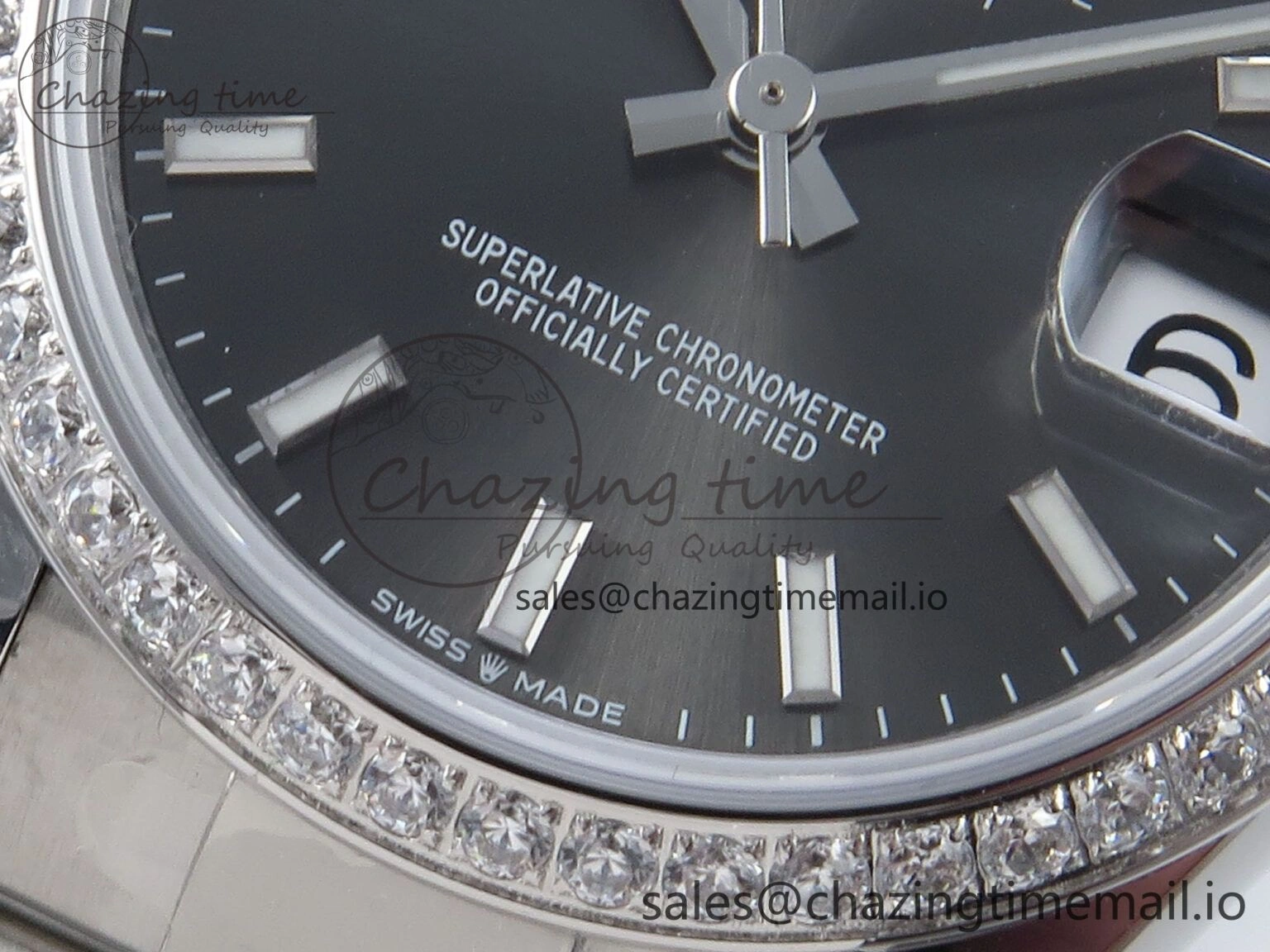 DateJust 31 278384RBR ARF 1:1 Best Edition 904L Steel Gray Stick Dial Diamonds Bezel on SS Oyster Bracelet ETA 2688