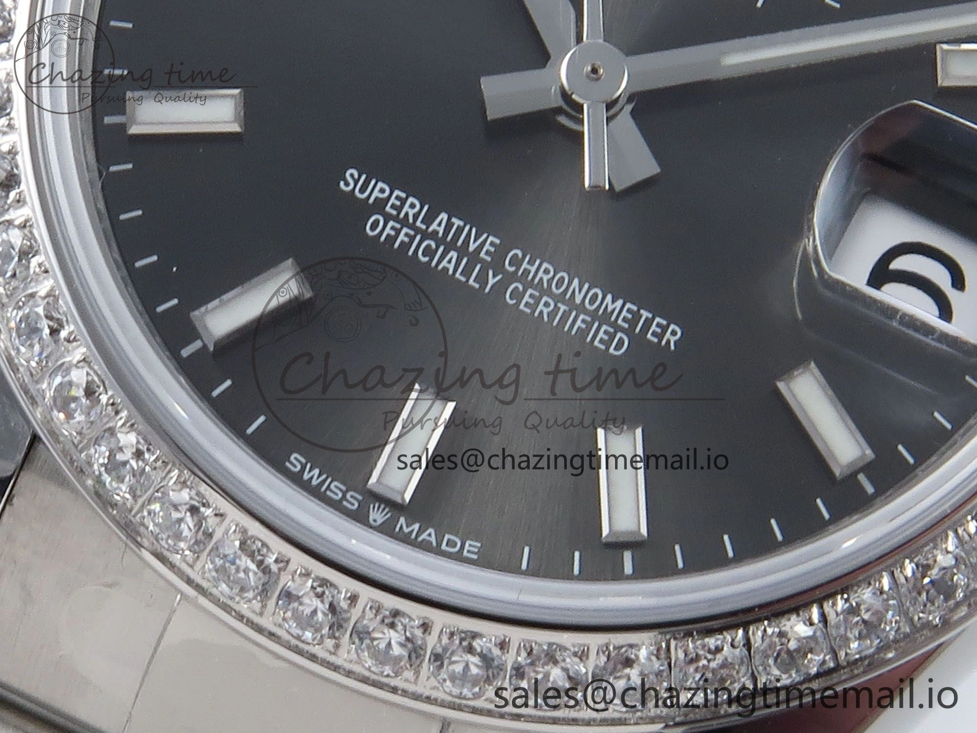 DateJust 31 278384RBR ARF 1:1 Best Edition 904L Steel Gray Stick Dial Diamonds Bezel on SS Oyster Bracelet ETA 2688