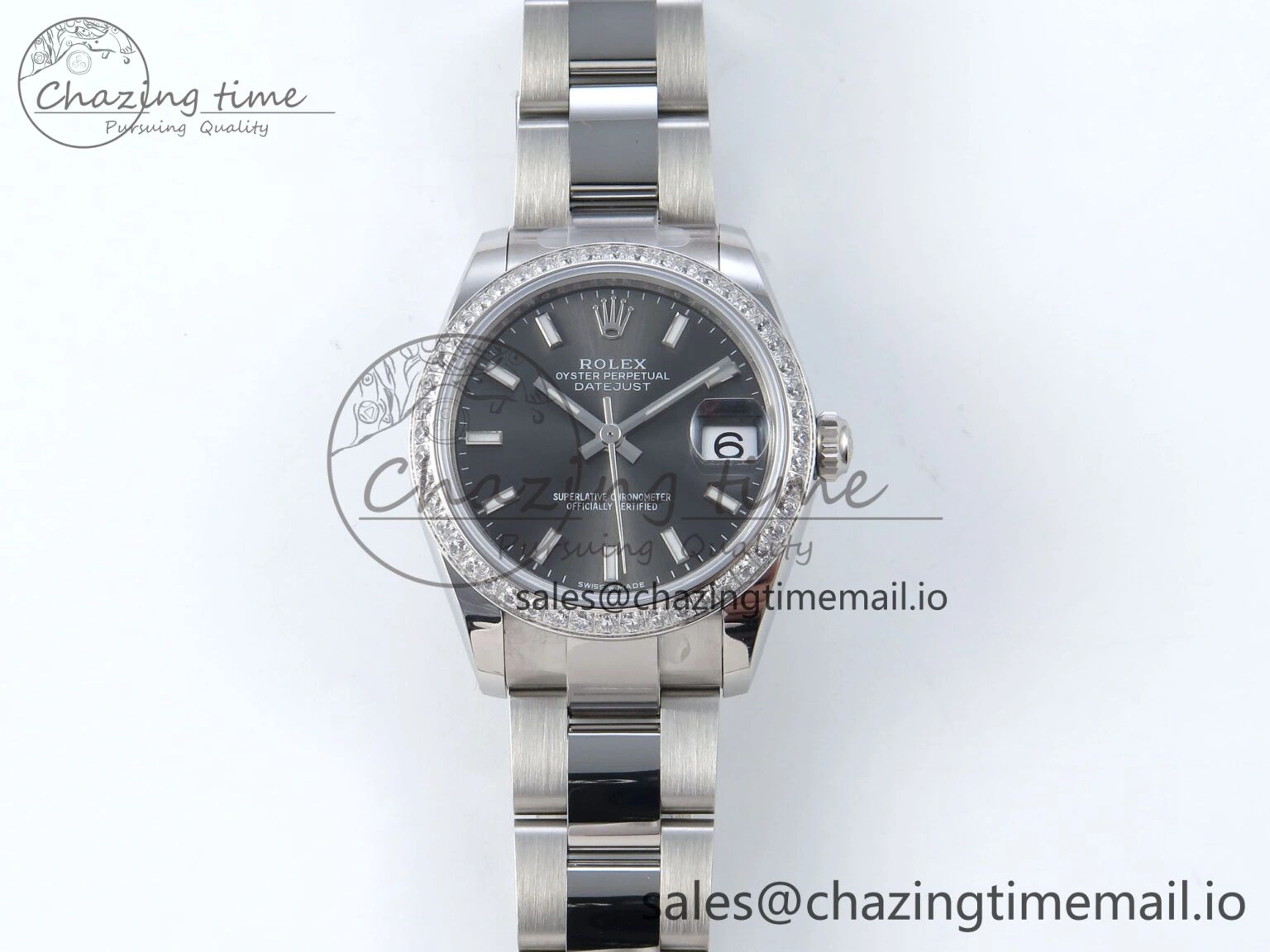 DateJust 31 278384RBR ARF 1:1 Best Edition 904L Steel Gray Stick Dial Diamonds Bezel on SS Oyster Bracelet ETA 2688
