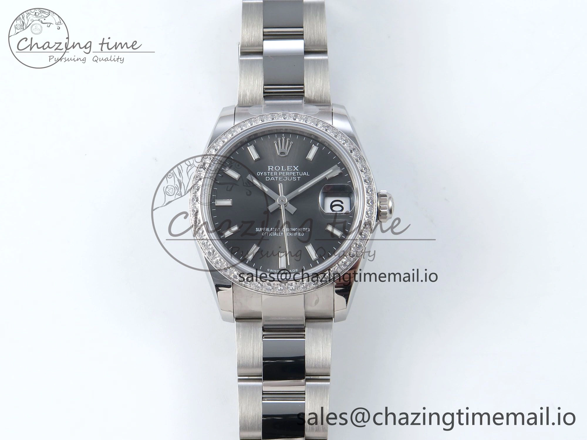 DateJust 31 278384RBR ARF 1:1 Best Edition 904L Steel Gray Stick Dial Diamonds Bezel on SS Oyster Bracelet ETA 2688