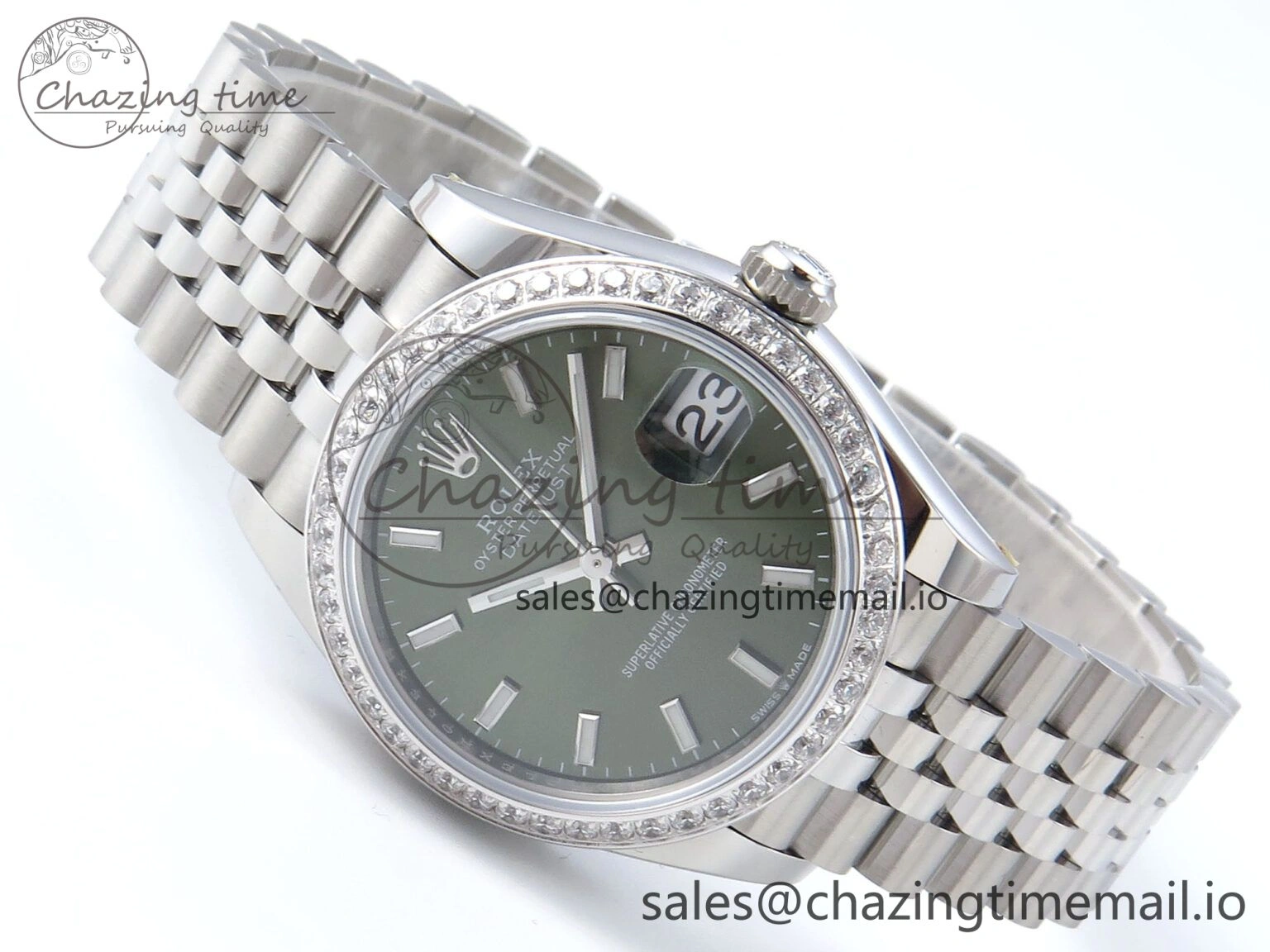DateJust 31 278384RBR ARF 1:1 Best Edition 904L Steel Green Stick Dial Diamonds Bezel on SS Jubilee Bracelet ETA 2688