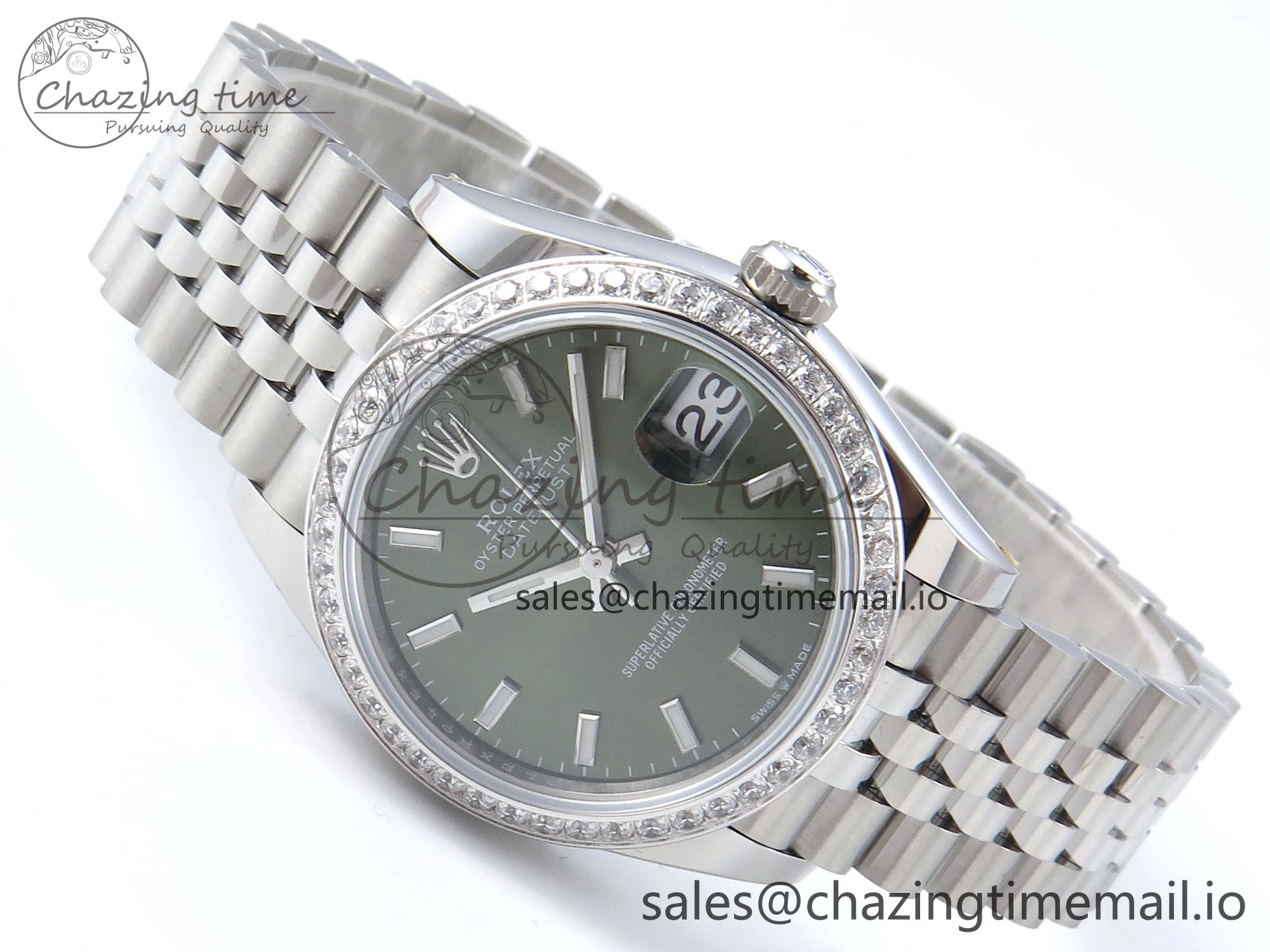 DateJust 31 278384RBR ARF 1:1 Best Edition 904L Steel Green Stick Dial Diamonds Bezel on SS Jubilee Bracelet ETA 2688