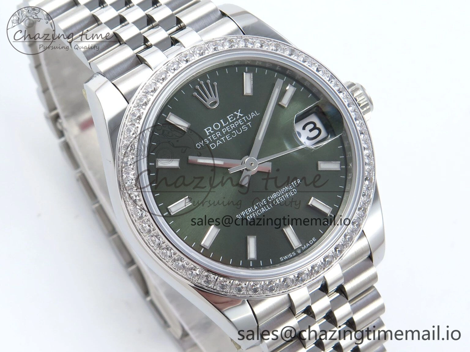 DateJust 31 278384RBR ARF 1:1 Best Edition 904L Steel Green Stick Dial Diamonds Bezel on SS Jubilee Bracelet ETA 2688