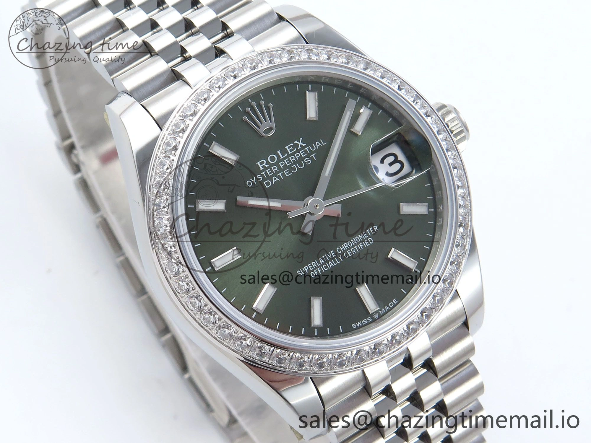 DateJust 31 278384RBR ARF 1:1 Best Edition 904L Steel Green Stick Dial Diamonds Bezel on SS Jubilee Bracelet ETA 2688