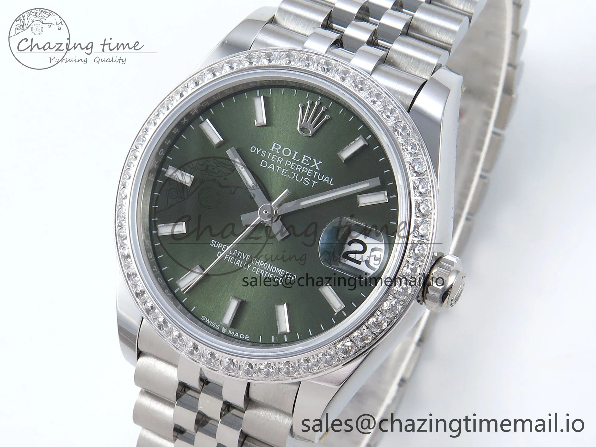 DateJust 31 278384RBR ARF 1:1 Best Edition 904L Steel Green Stick Dial Diamonds Bezel on SS Jubilee Bracelet ETA 2688