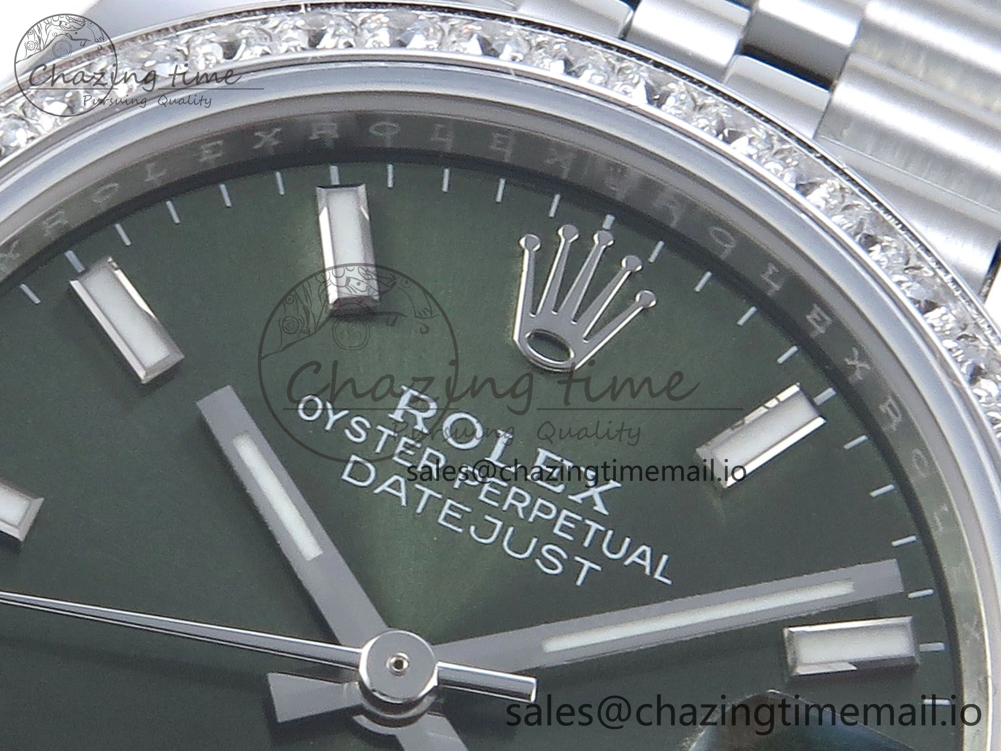 DateJust 31 278384RBR ARF 1:1 Best Edition 904L Steel Green Stick Dial Diamonds Bezel on SS Jubilee Bracelet ETA 2688