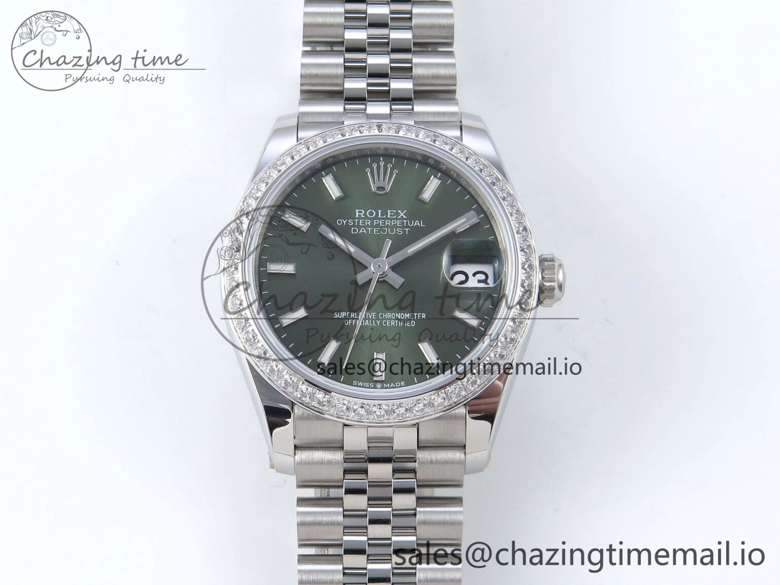 DateJust 31 278384RBR ARF 1:1 Best Edition 904L Steel Green Stick Dial Diamonds Bezel on SS Jubilee Bracelet ETA 2688
