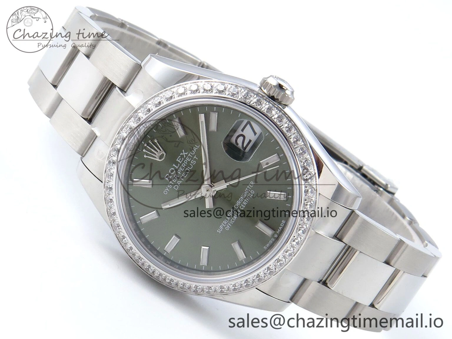 DateJust 31 278384RBR ARF 1:1 Best Edition 904L Steel Green Stick Dial Diamonds Bezel on SS Oyster Bracelet ETA 2688