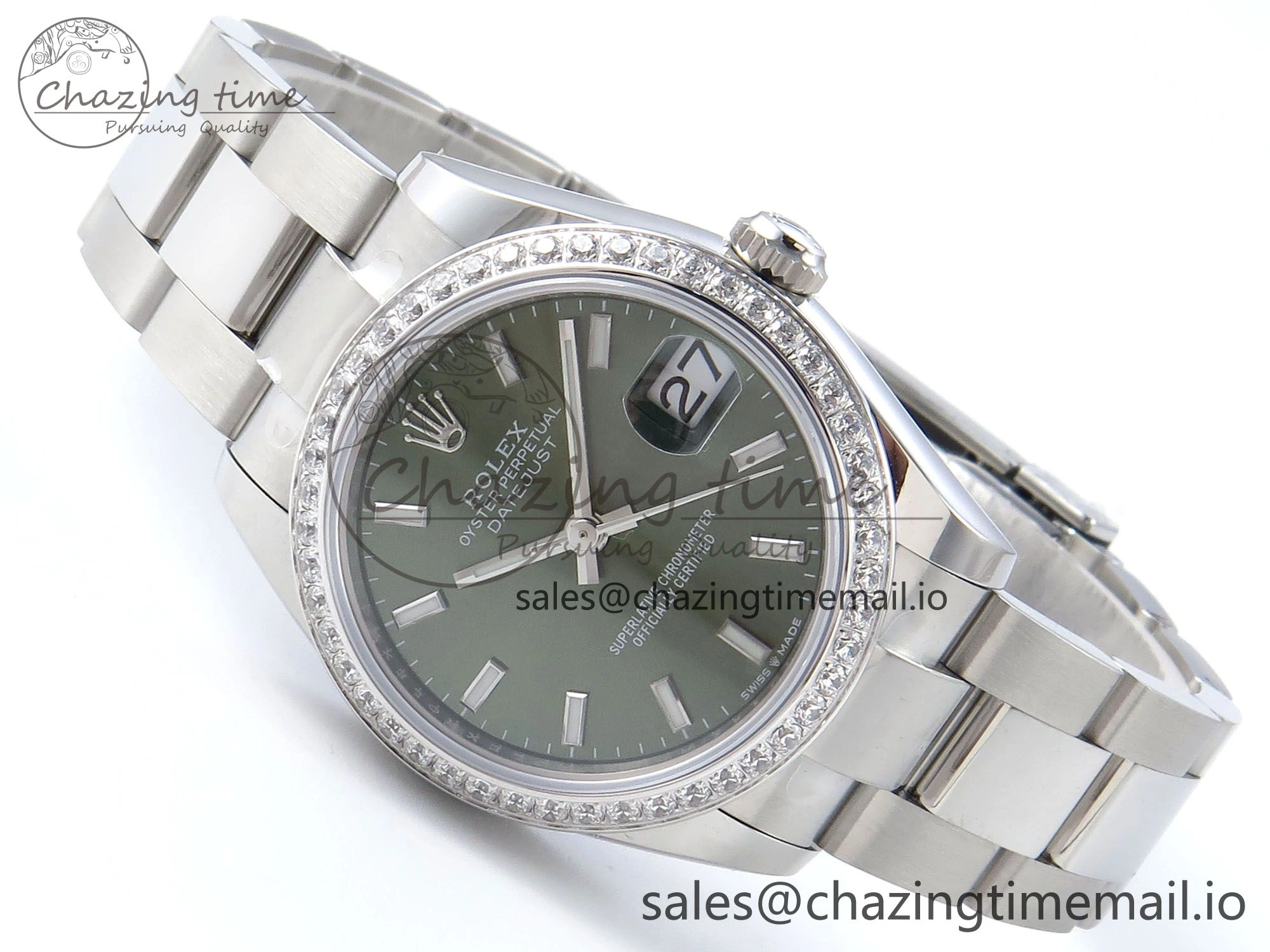DateJust 31 278384RBR ARF 1:1 Best Edition 904L Steel Green Stick Dial Diamonds Bezel on SS Oyster Bracelet ETA 2688