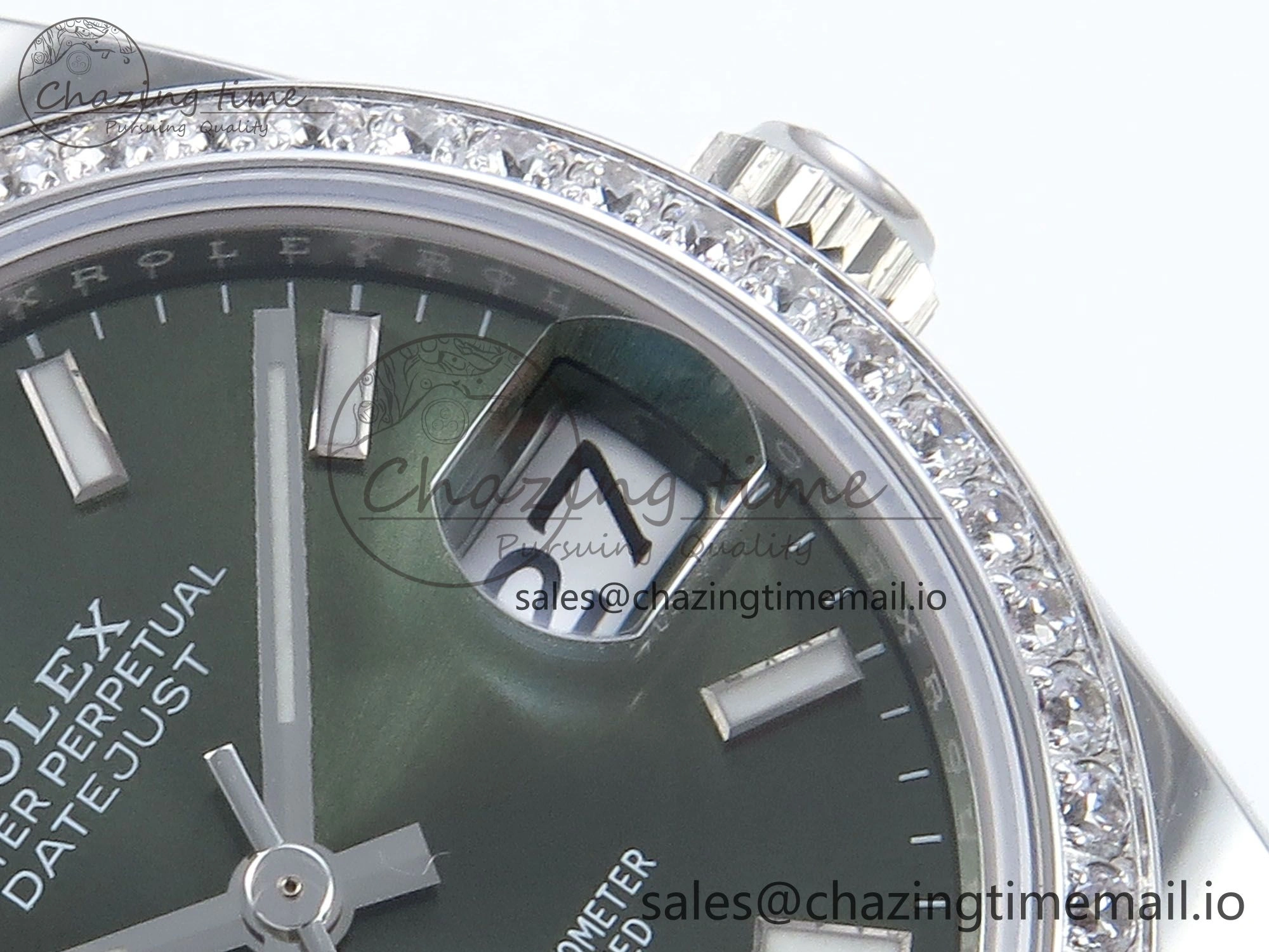 DateJust 31 278384RBR ARF 1:1 Best Edition 904L Steel Green Stick Dial Diamonds Bezel on SS Oyster Bracelet ETA 2688