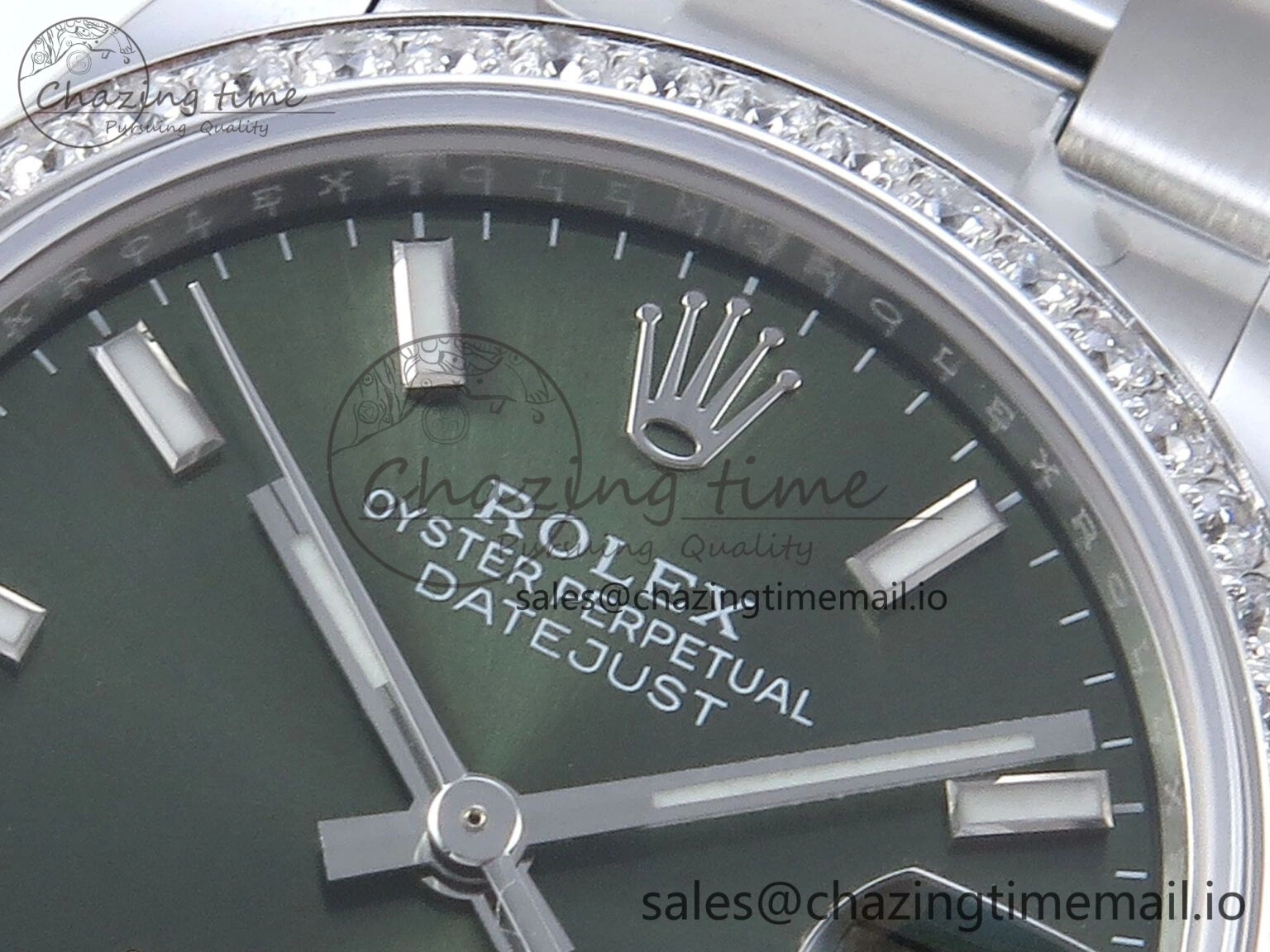 DateJust 31 278384RBR ARF 1:1 Best Edition 904L Steel Green Stick Dial Diamonds Bezel on SS Oyster Bracelet ETA 2688