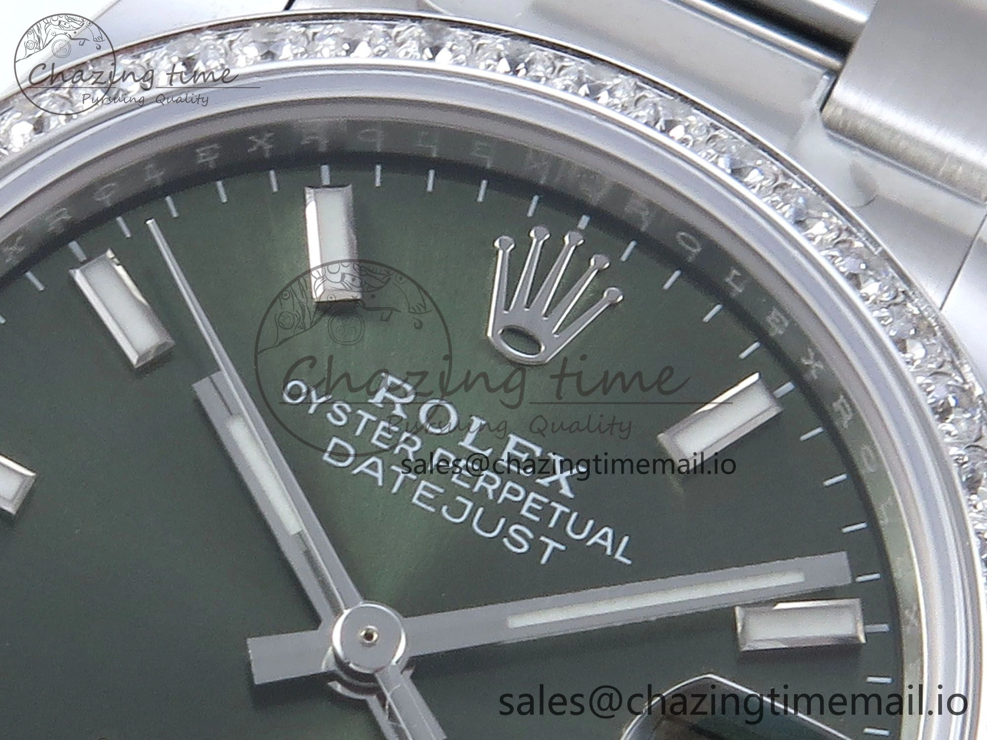 DateJust 31 278384RBR ARF 1:1 Best Edition 904L Steel Green Stick Dial Diamonds Bezel on SS Oyster Bracelet ETA 2688
